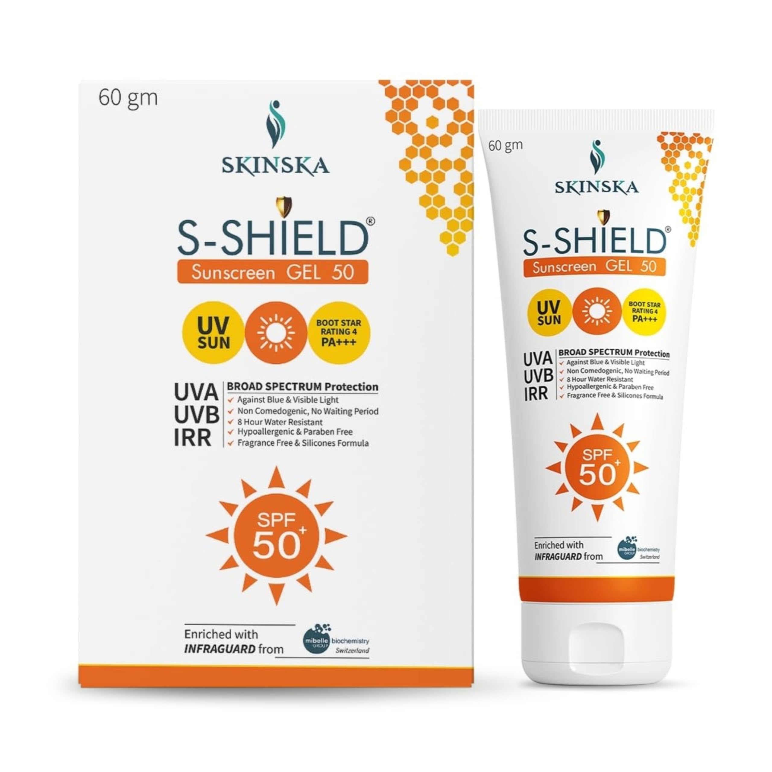 Skinska Naturals SShield Sunscreen Gel Spf 50 Pa+++  Lightweight, No White Cast, Broad Spectrum Uva/Uvb For Oily, Dry & AcneP