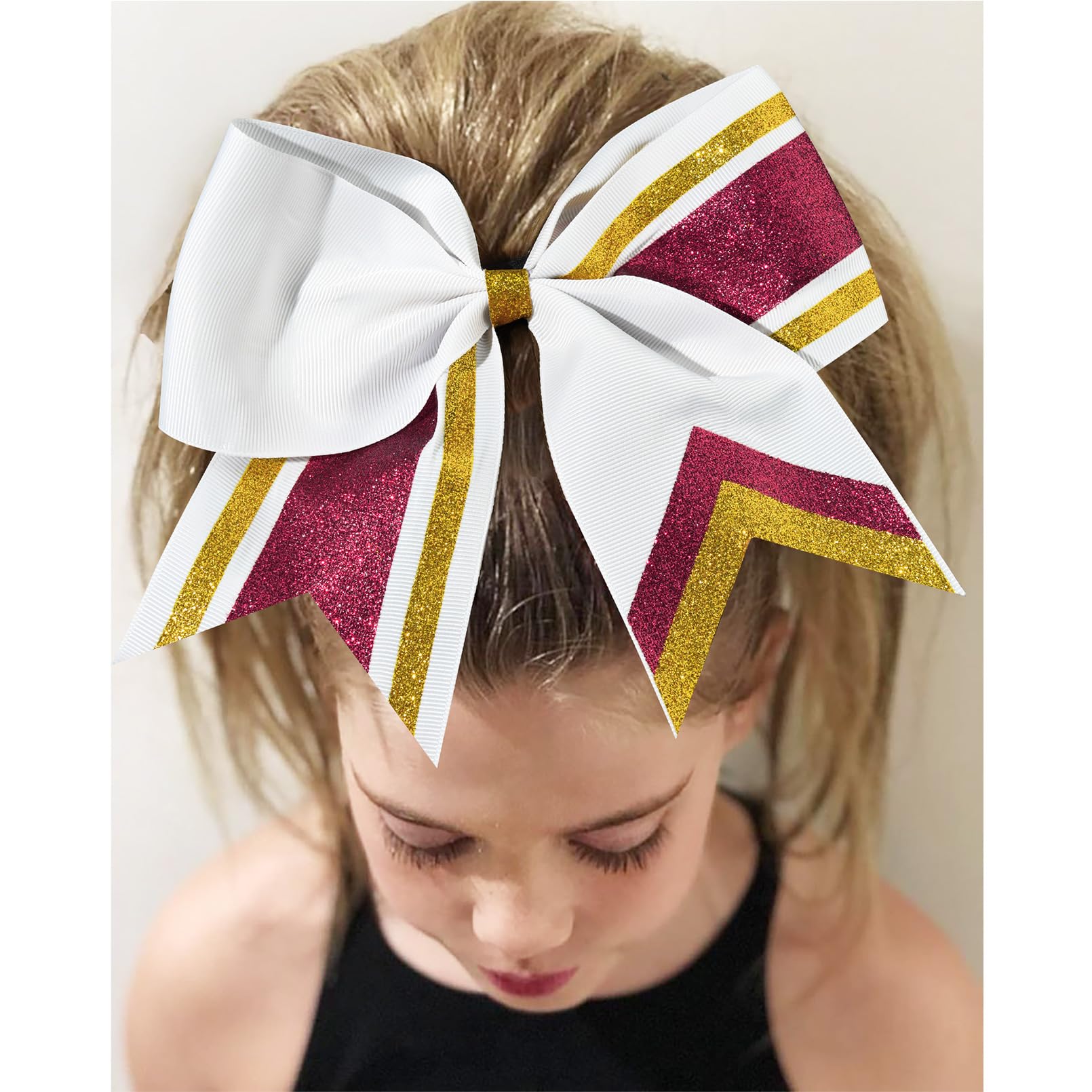 8 Pcs Large Cheer Hair Bows 8'' Glitter Hair Bows Gold Maroon Sparkly Cheerleading Softball Team Bow Hair Accessories For Cheerl
