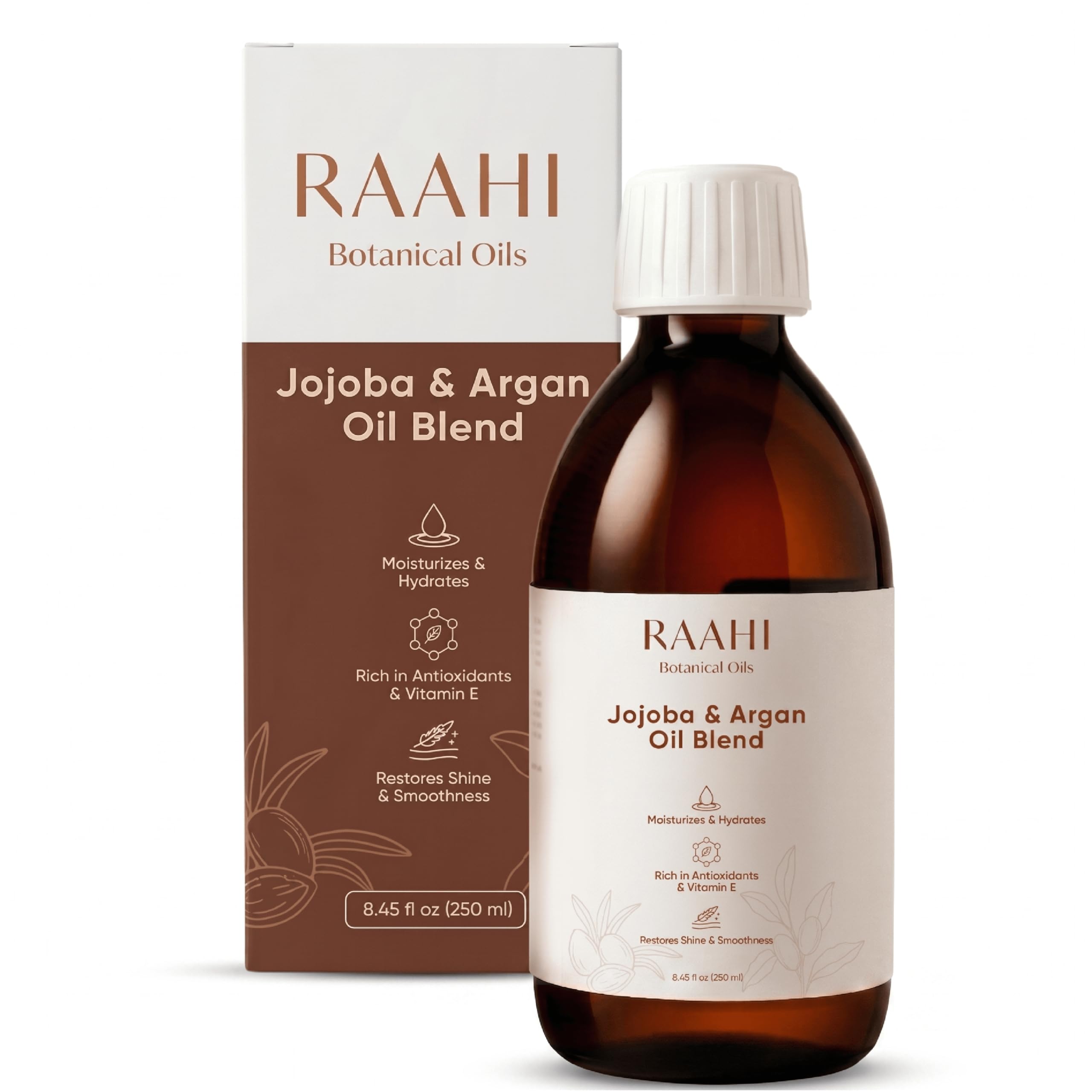 RAAHI Jojoba Oil and Argan Oil Blend for Hair and Skin, 8.45 fl oz / 250 ml, Lightweight Non Greasy Moisturizer for Face, Body, 