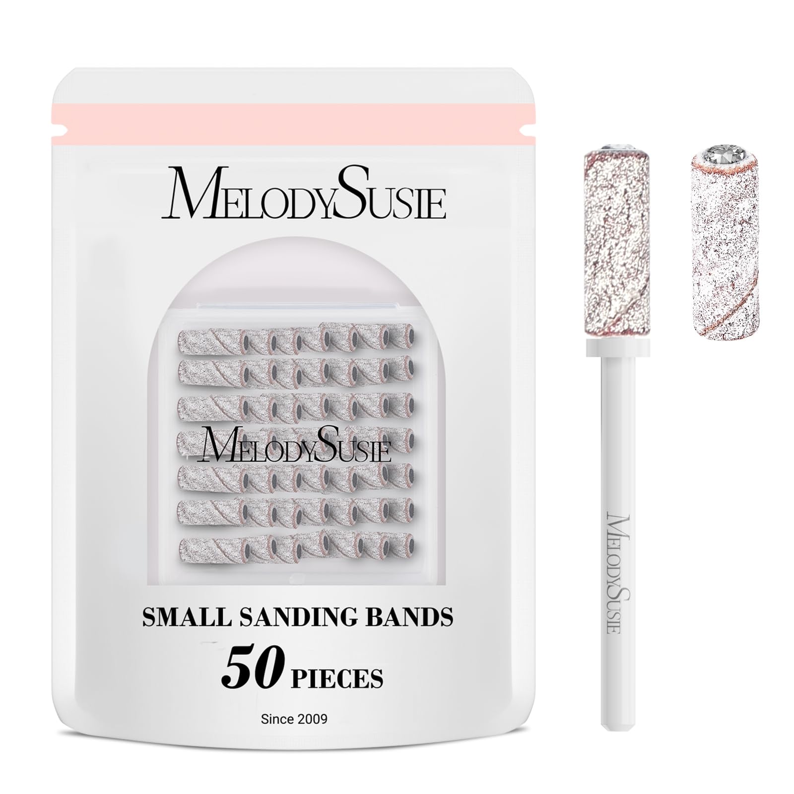MelodySusie 50 Pcs Nail Drill Bits Small Sanding Bands with 3.1mm Mandrel Bit, 180 Fine Grit Nail File for Acrylic Nails Gel Man
