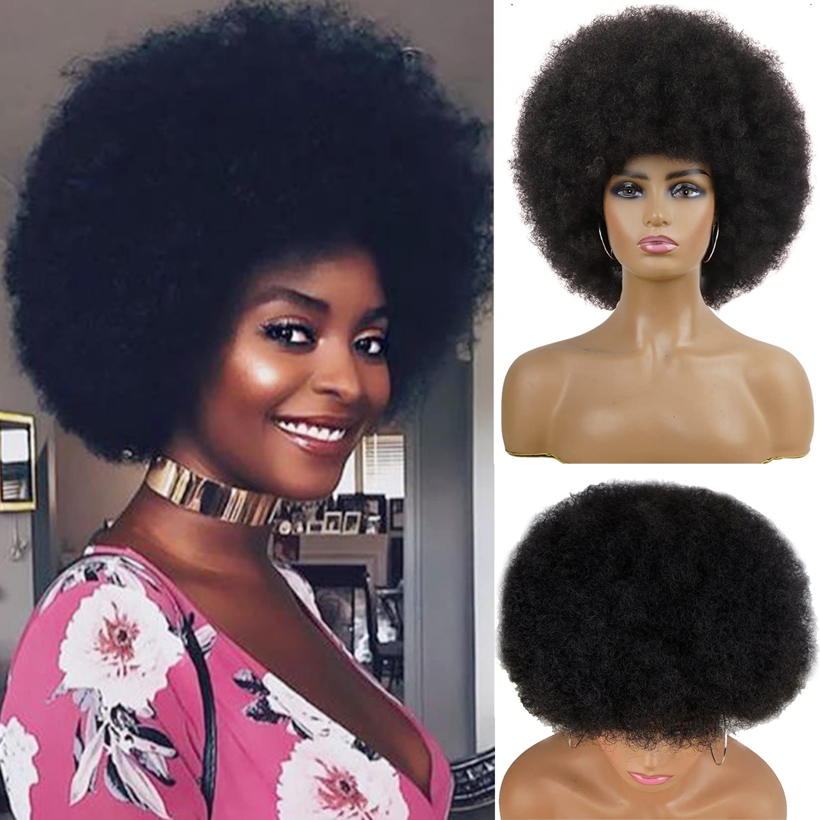 Andromeda Afro Wigs For Black Women 70S Short Black Afro Wig Disco Afro Puffy Wigs For Women Kinky Curly Wig 10 Inch Natural Loo