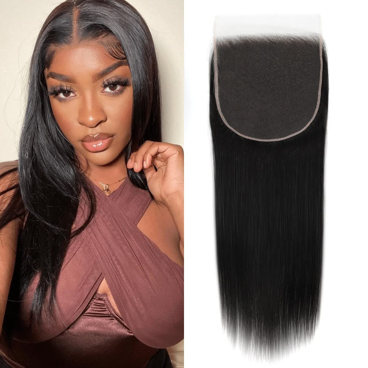 BEEOS 6x6 SKINLIKE Real HD Lace Closure Only, 0.10mm Ultra-thin Undetectable Swiss Lace Pre Plucked Natural Hairline with Baby H