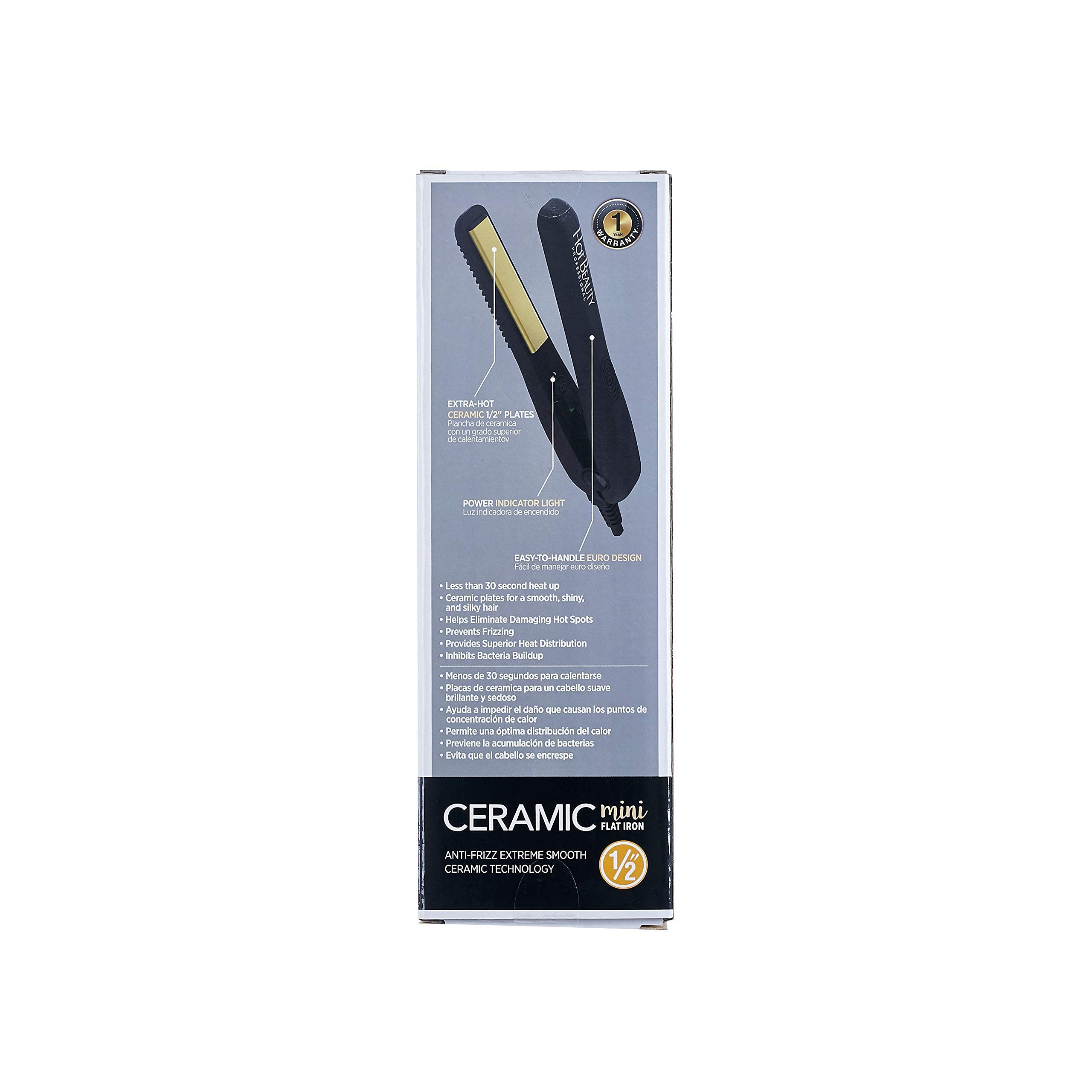 Hot Beauty Professional Ceramic Mini Flat Iron 1/2'' Anti-Frizz Extreme Smooth (Black) Travel Pouch Included