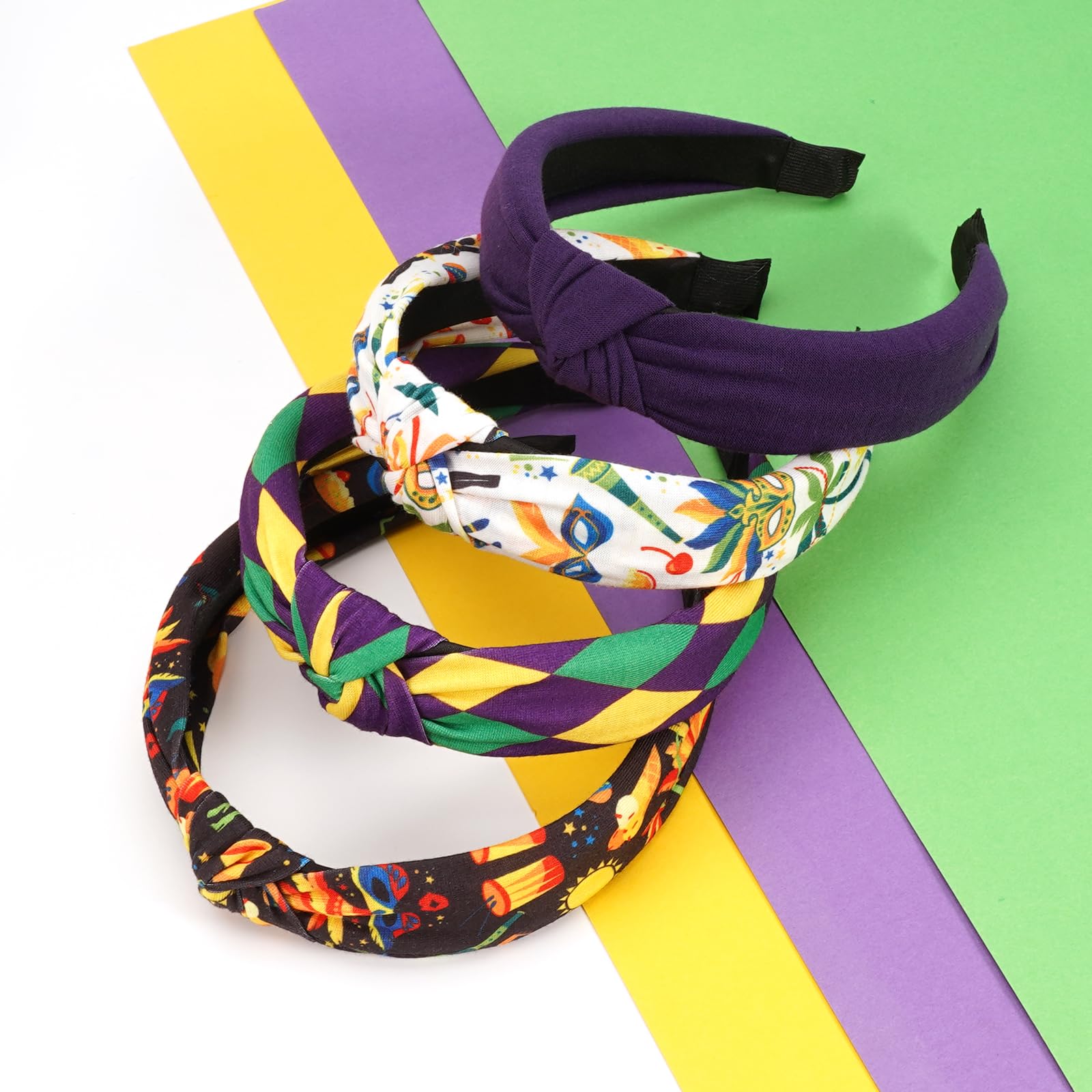 Ardorchid Mardi Gras Headbands for Women Crown Fleur De Lis Mask Knotted Wide Headband Hair Band Carnival Mardi Gras Hair Access