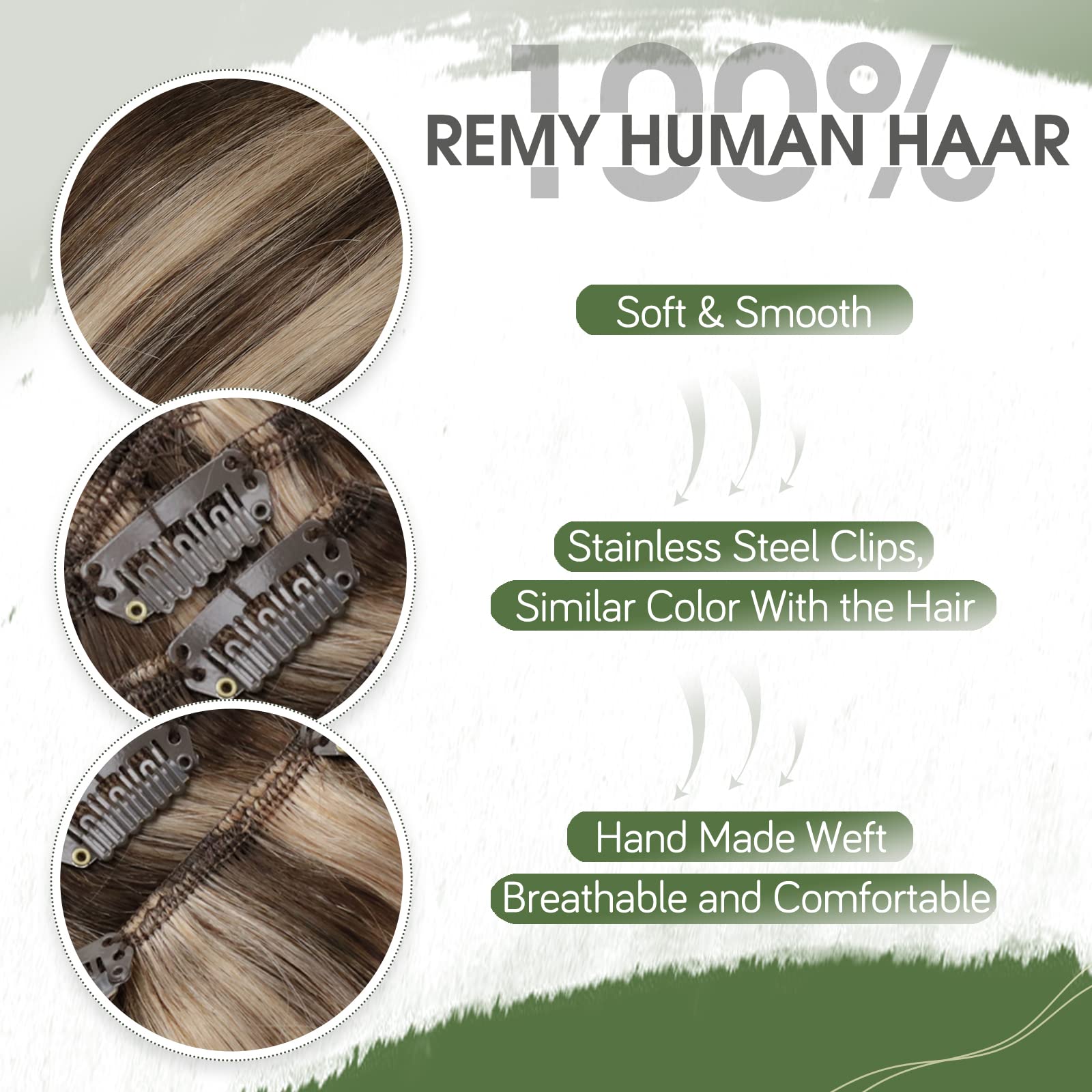 Hetto Clip In Hair Extensions Brown Highlight Blonde Clip In Human Hair Extensions 18 Inch 7 Pieces Hair Extensions Clip In Real