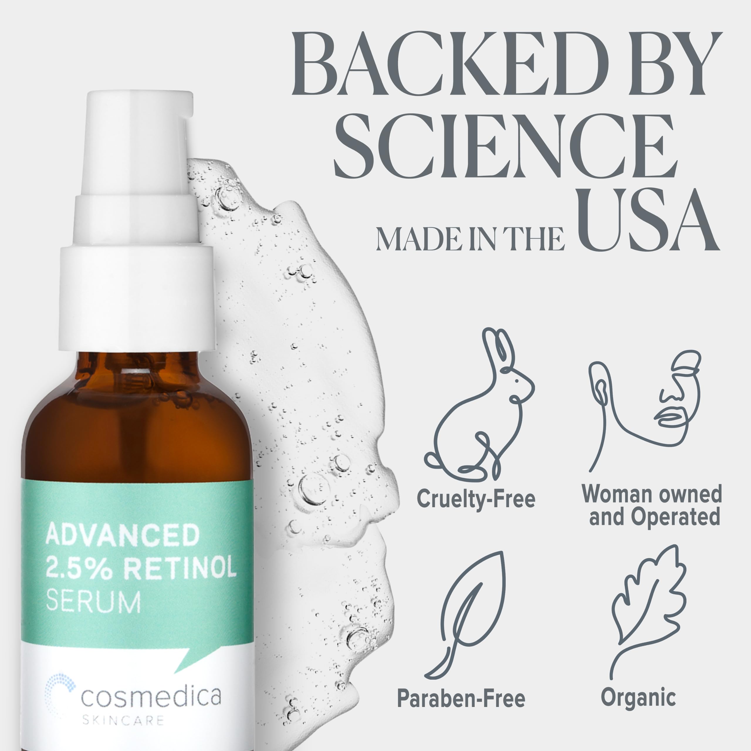 Cosmedica Skincare's Advanced 2.5% Retinol Serum w/Green Tea, Hyaluronic Acid & Vit E - Anti-Aging, Skin Revitalizing, Hydrating
