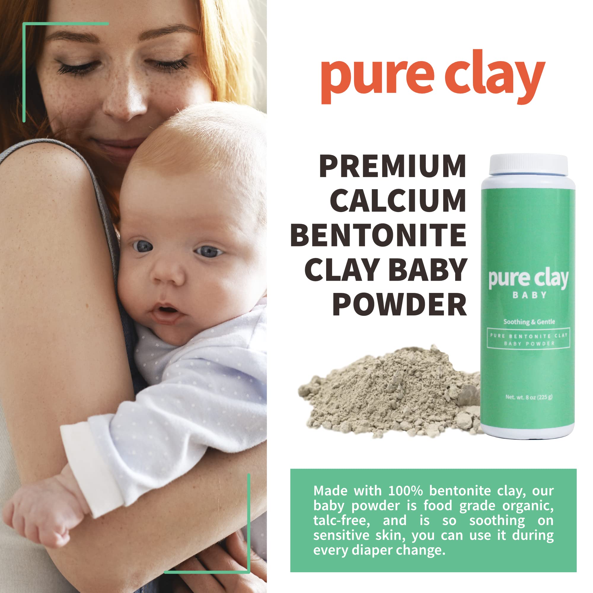 Bentonite Clay Baby Powder, Pure Calcium Bentonite Clay Food Grade Baby Powder For Sensitive Skin, Travel Size Baby Powder, Gent