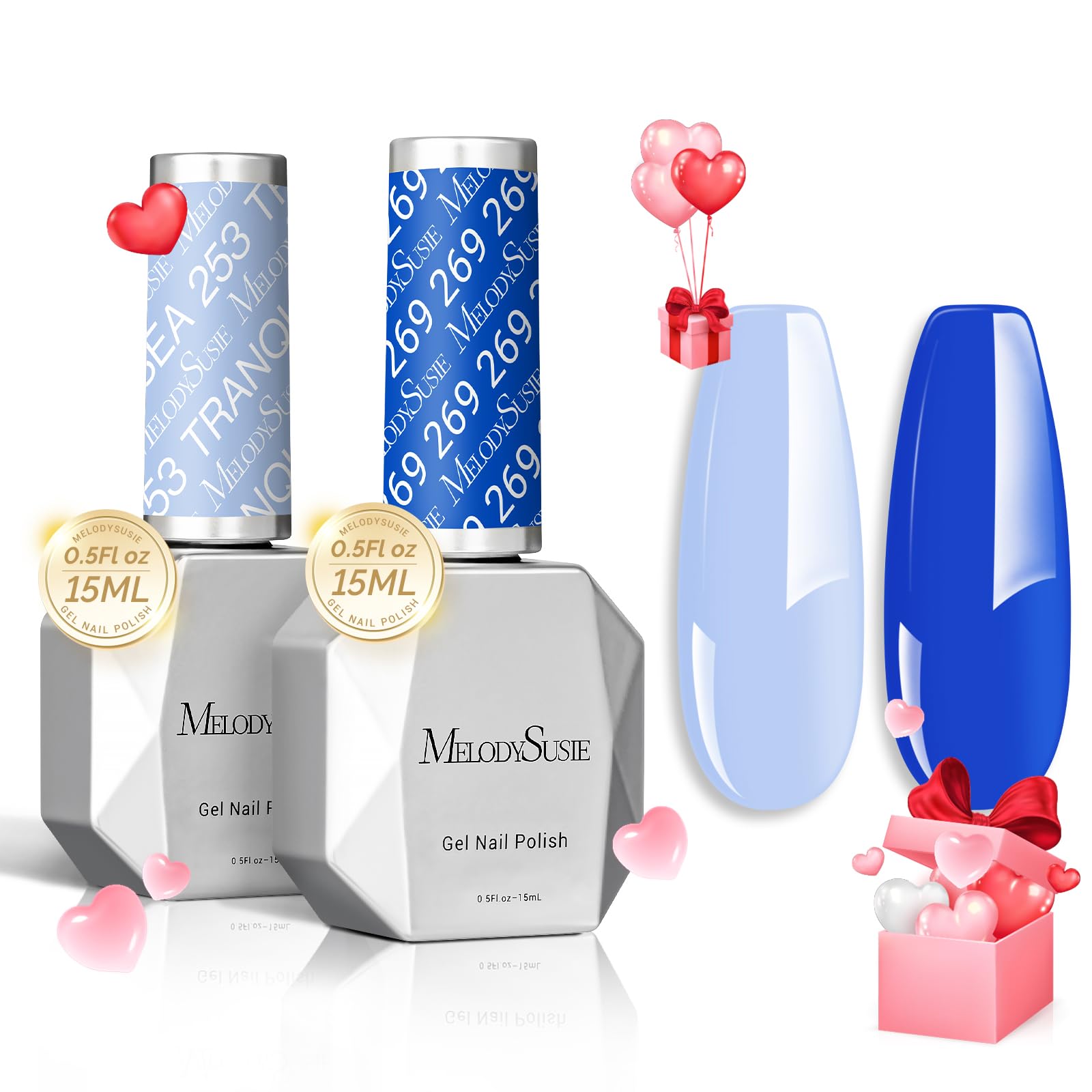 MelodySusie Thick Gel Nail Polish Set- 2 Pcs 15ML Baby Blue & Royal Blue Gel Polish Set Soak Off UV LED Blue Gel Polish Christma