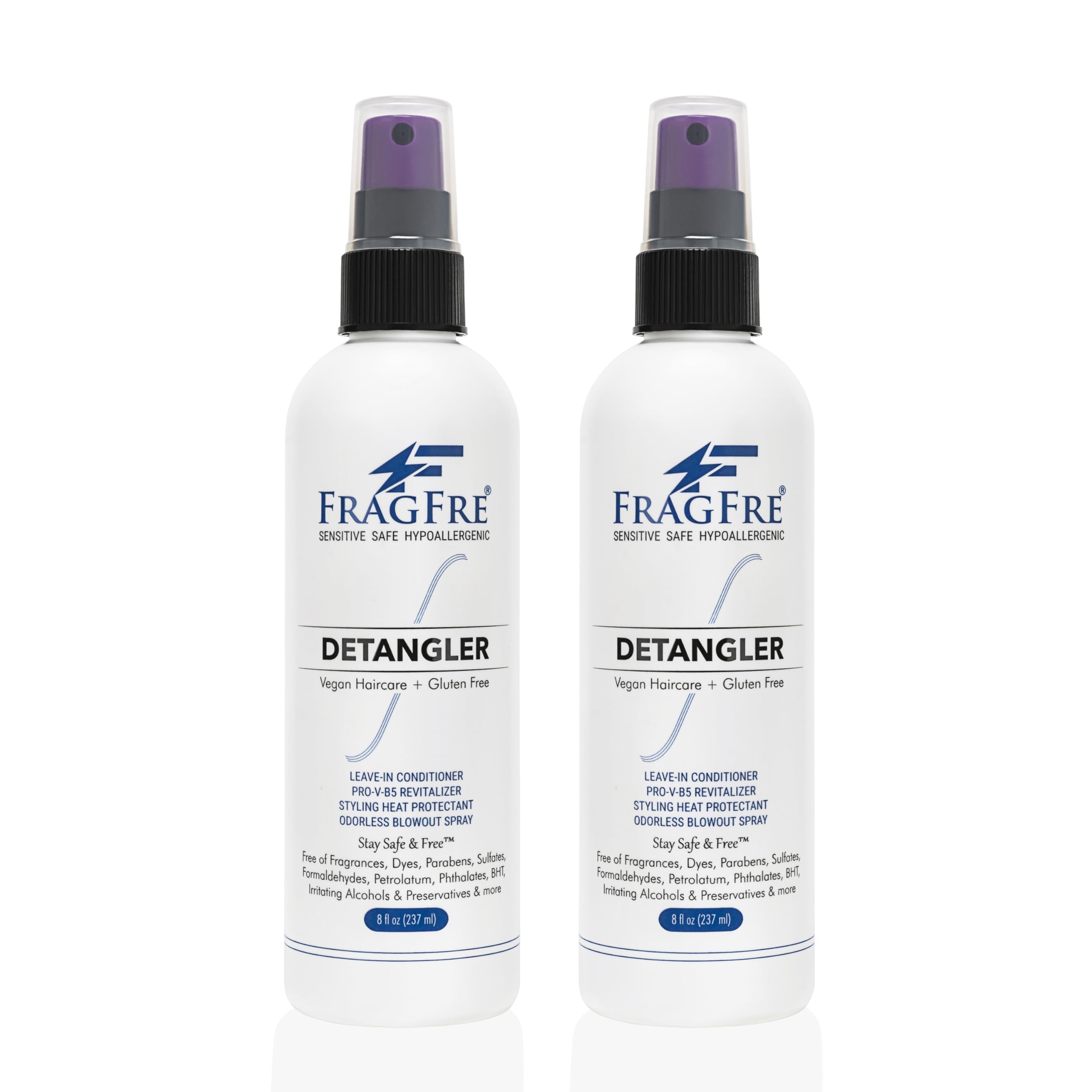 FRAGFRE Detangler 8 oz (2-Pack Gift Set) - Fragrance Free Hypoallergenic Parabens Free - Hair Detangler Leave-in Conditioner for