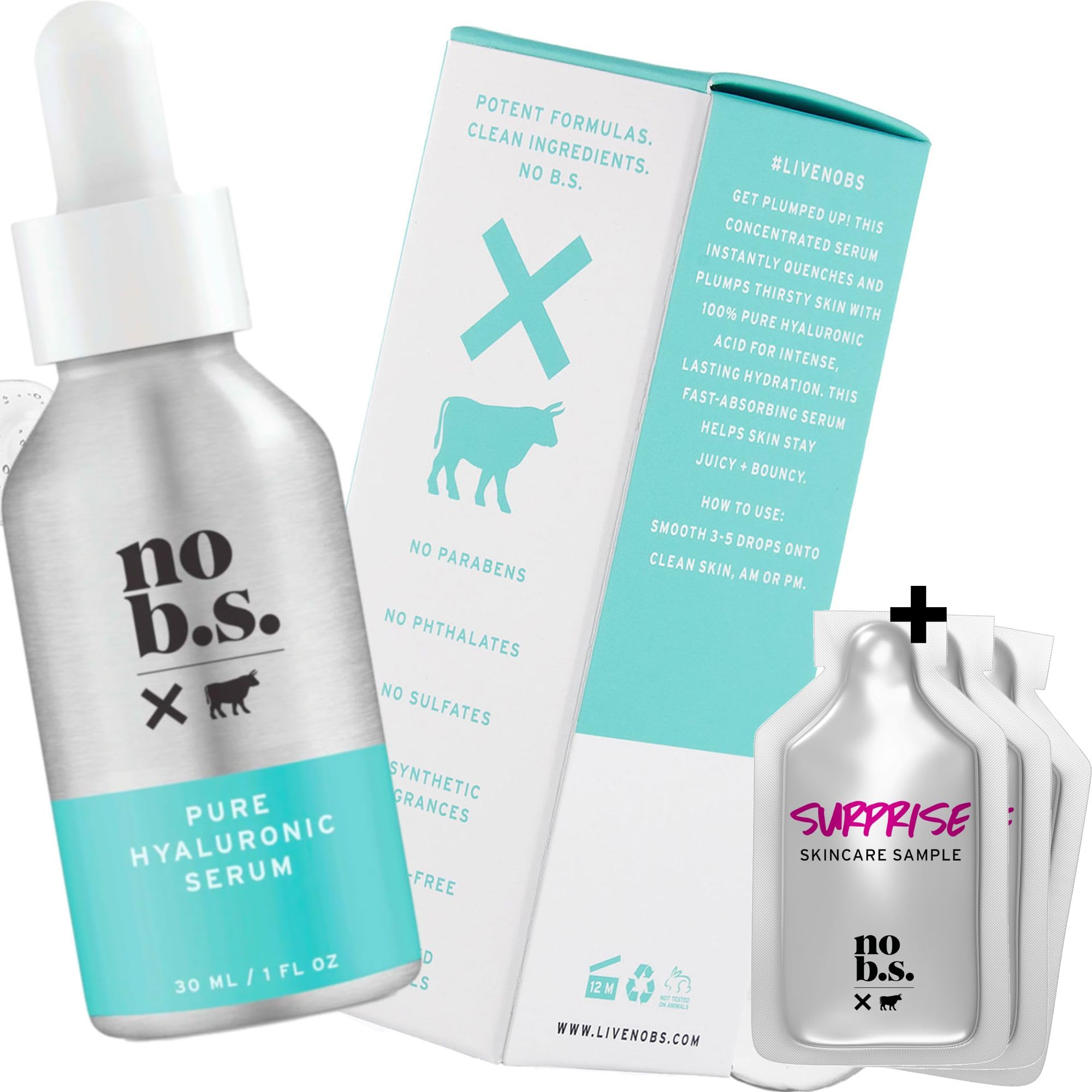 No B.S. (No Bad Stuff) Pure Hyaluronic Acid Serum For Face, Fine Lines & Wrinkles Serum, for All Skin Types, Clean Ingredients, 