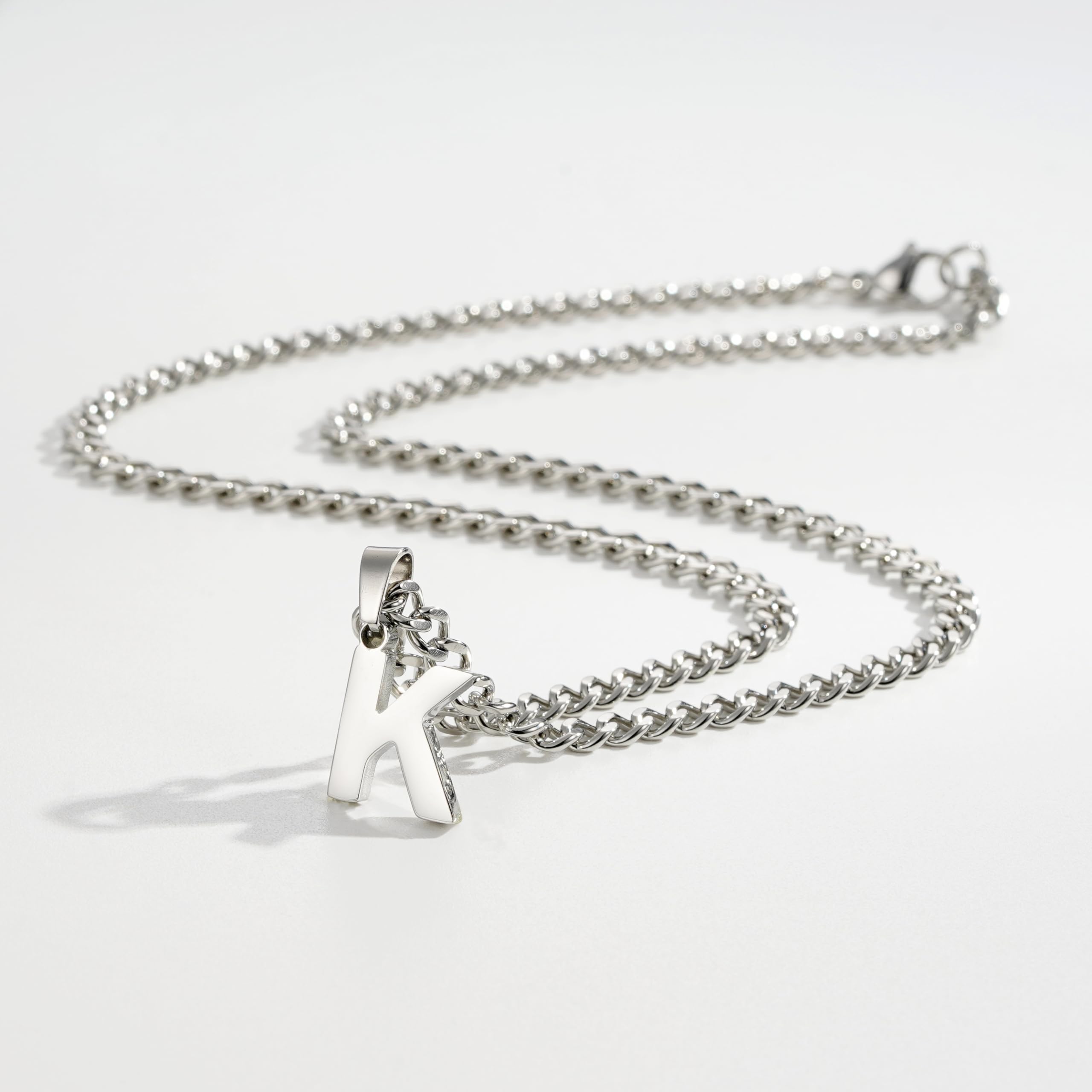 P.BLAKE Layered Initial M Pendant Necklace for Men, Stainless Steel Letter Cuban Link Herringbone Jewelry Collar Cadenas Para Ho