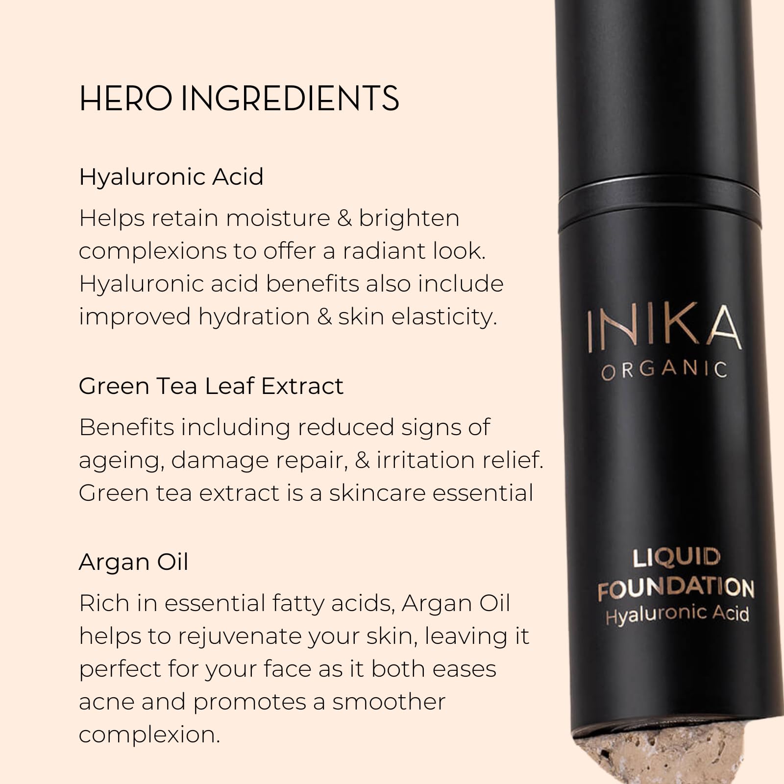 INIKA Organic Full Coverage Liquid Foundation Makeup with Hyaluronic Acid and Argan Oil, Vegan and Organic Foundation for Skin E