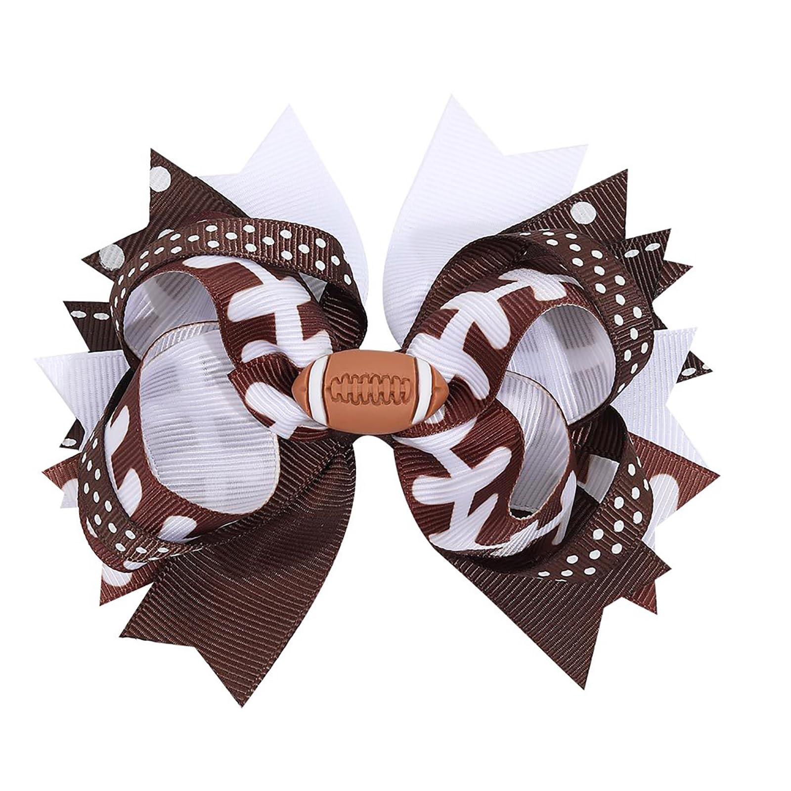 Doneace American Football Hair Bow Clips Football Bowknot Hair Clips Brown Dots Ribbon Hair Pins Football Cheer Hair Barrettes S