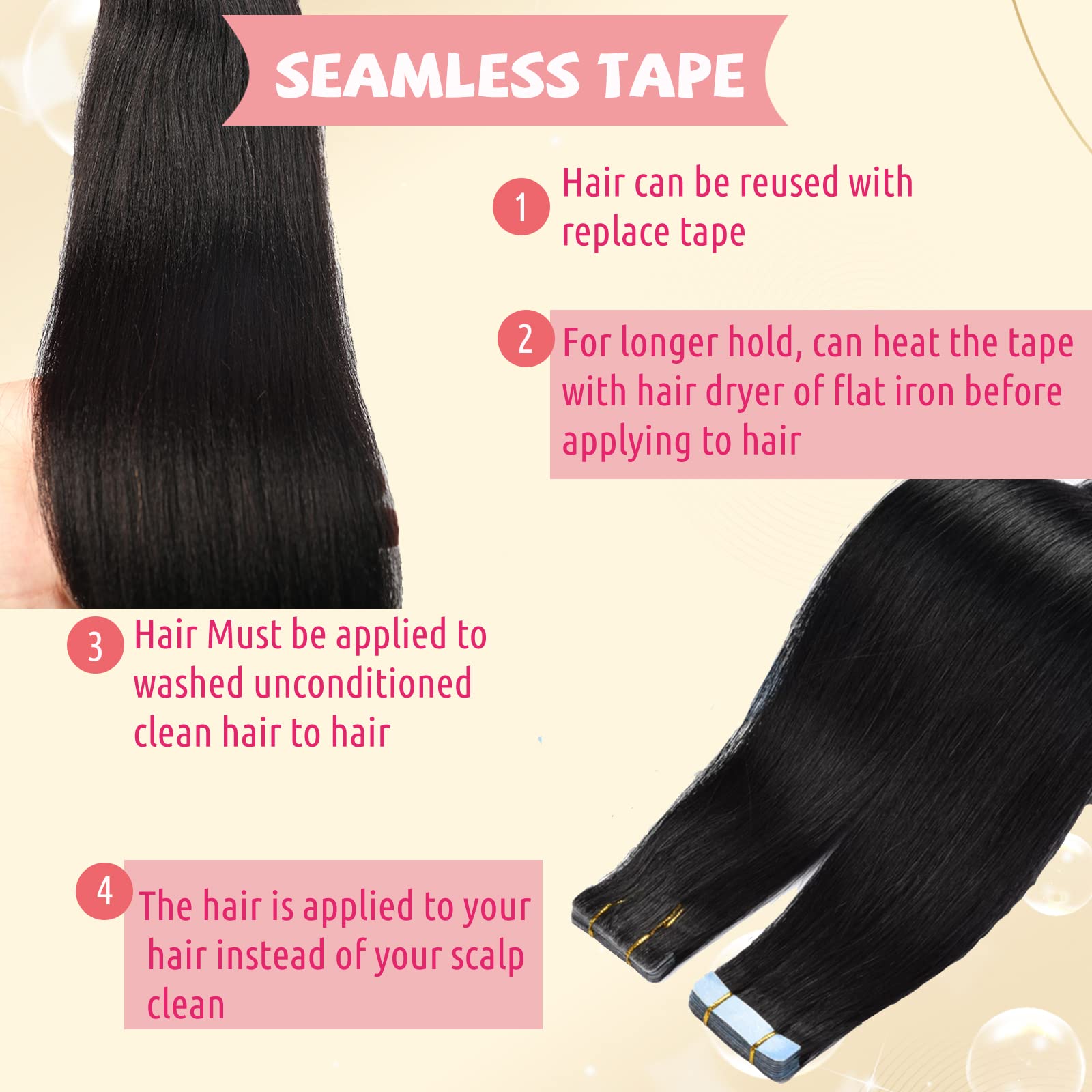Smavida 100G Tape In Human Hair Extensions #1B Natural Black Soft Straight Tape In Double Sided Skin Weft Extensions For Women