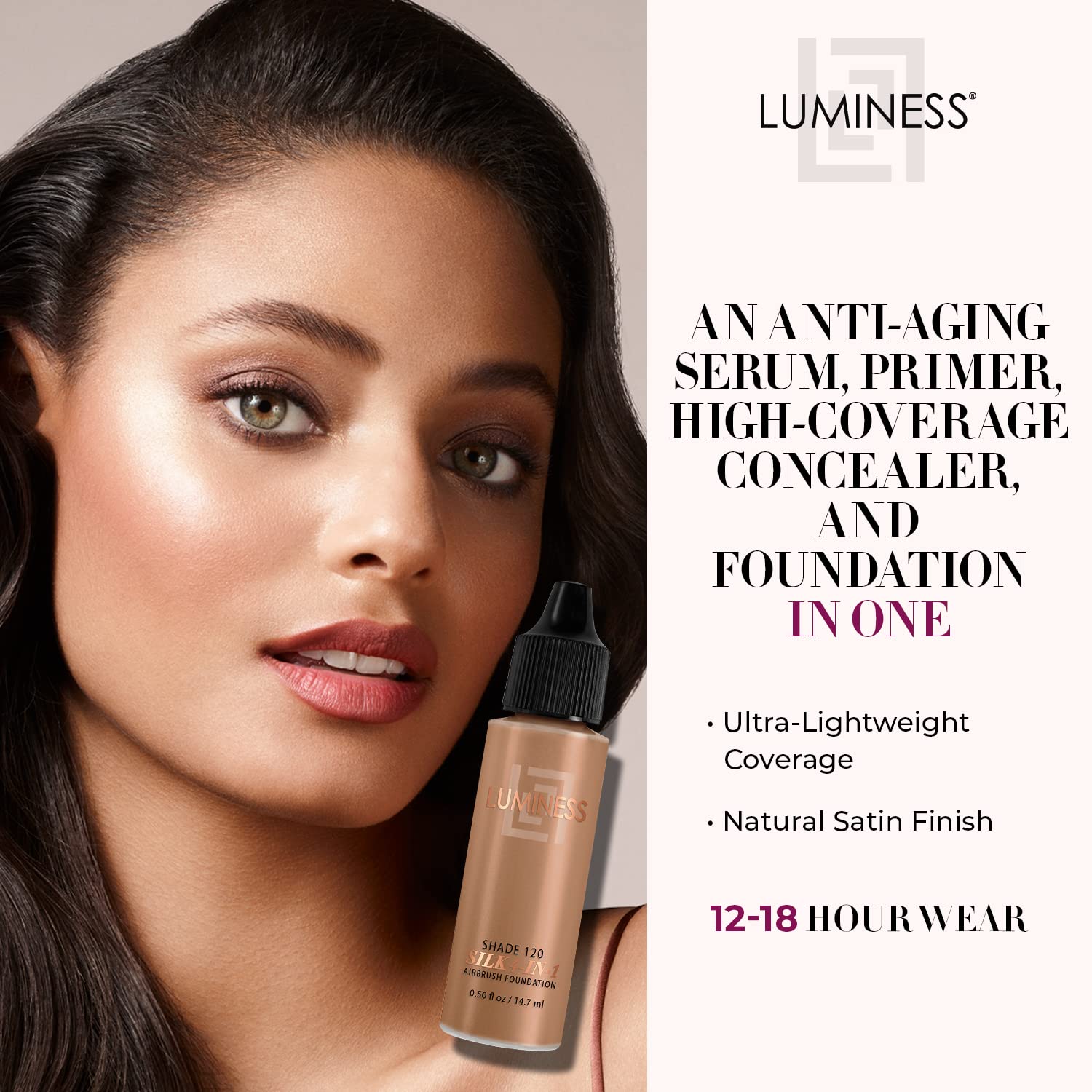 Luminess Air Silk 4-In-1 Airbrush Foundation- Foundation, Shade 120 - Sheer to Medium Coverage - Anti-Aging Formula Hydrates and