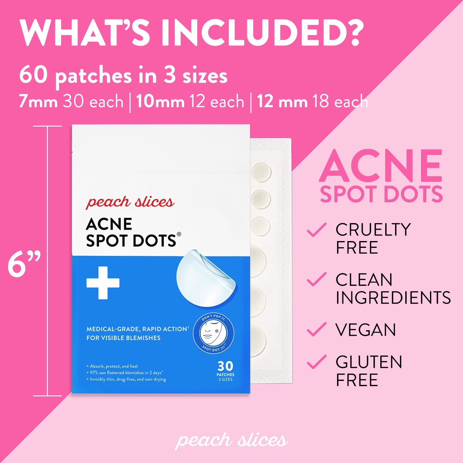 Peach Slices | Acne Spot Dots | Hydrocolloid Acne Patches | For Zits, Blemishes, & Breakouts | Vegan | Cruelty-Free | Pimple Pat