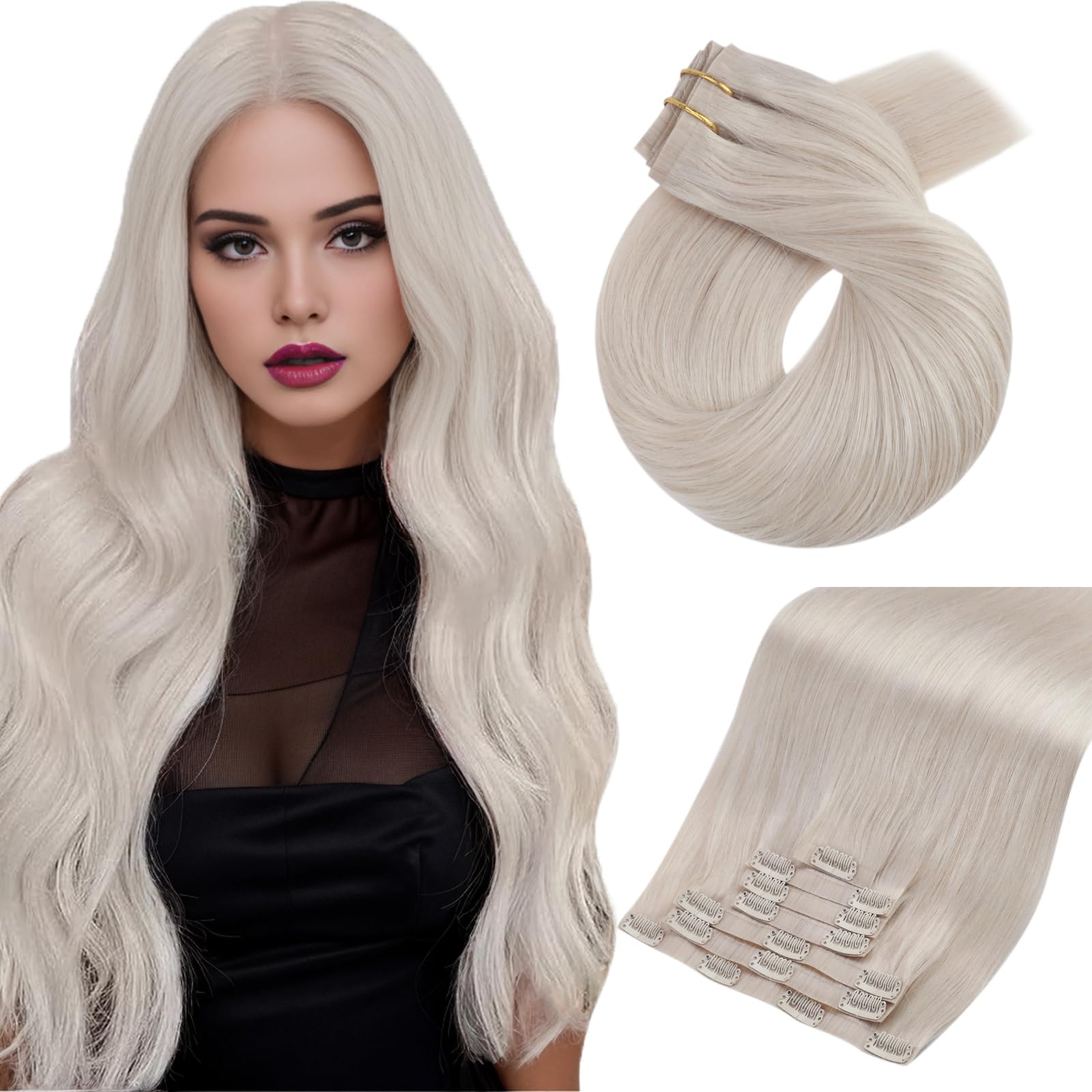 Moresoo Seamless Hair Extensions Clip In Human Hair Blonde Remy Straight Pu Weft Seamless Clip In Hair Extensions Human Hair Whi