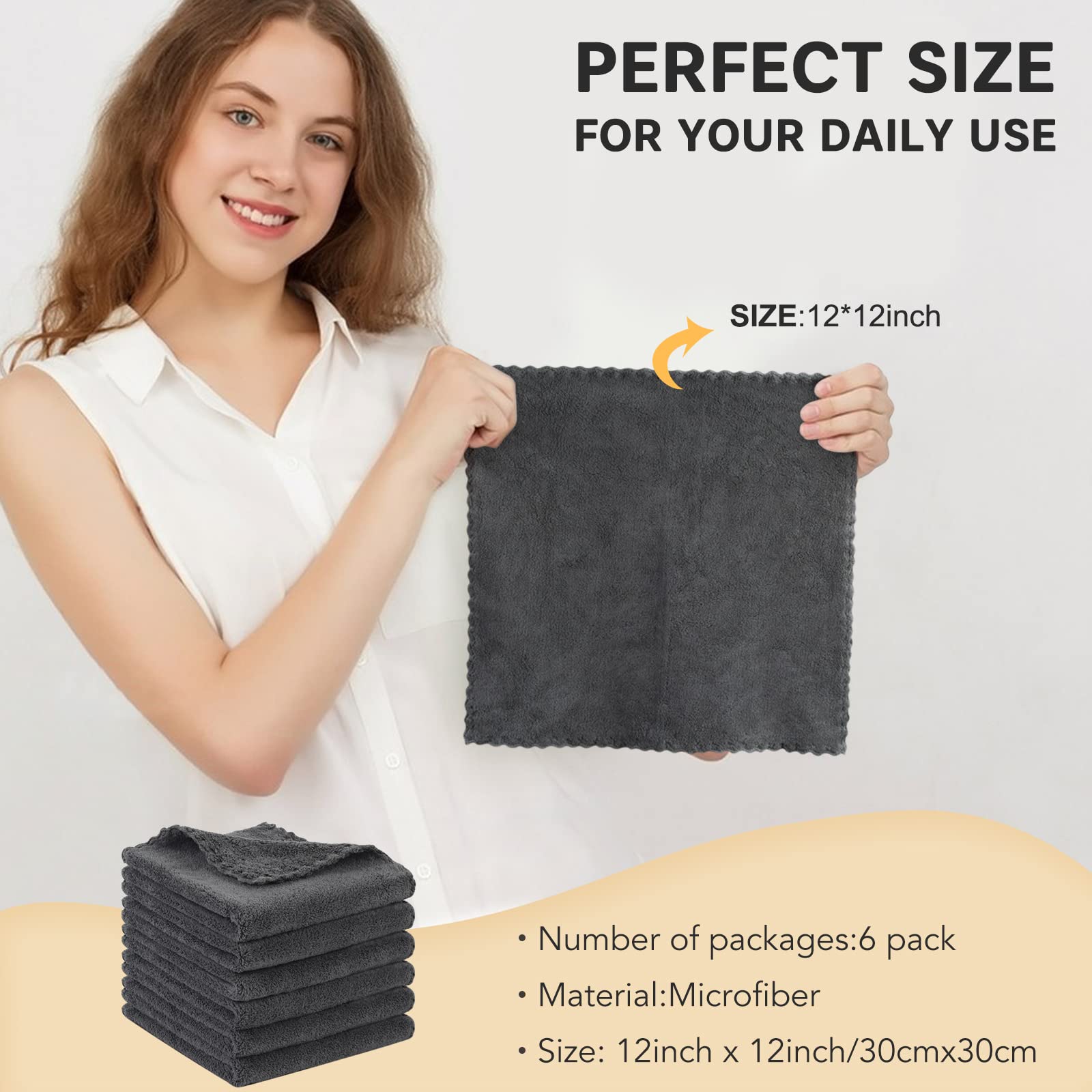 SUNLAND Microfiber Face Cloth Reusable Makeup Remover Facial Cleansing Towel Ultra Soft Face Washcloth 12inchx12inch 6 Pack Dark