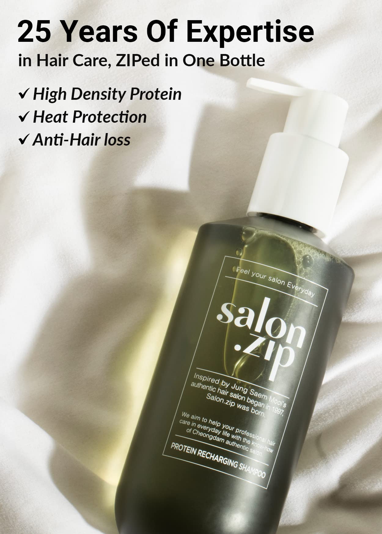 JUNG SAEM MOOL OFFICIAL Salon.ZIP Protein Recharging Shampoo for Damaged Hair and Hair Care, 14.1 oz (400 g) | Korean Cosmetics