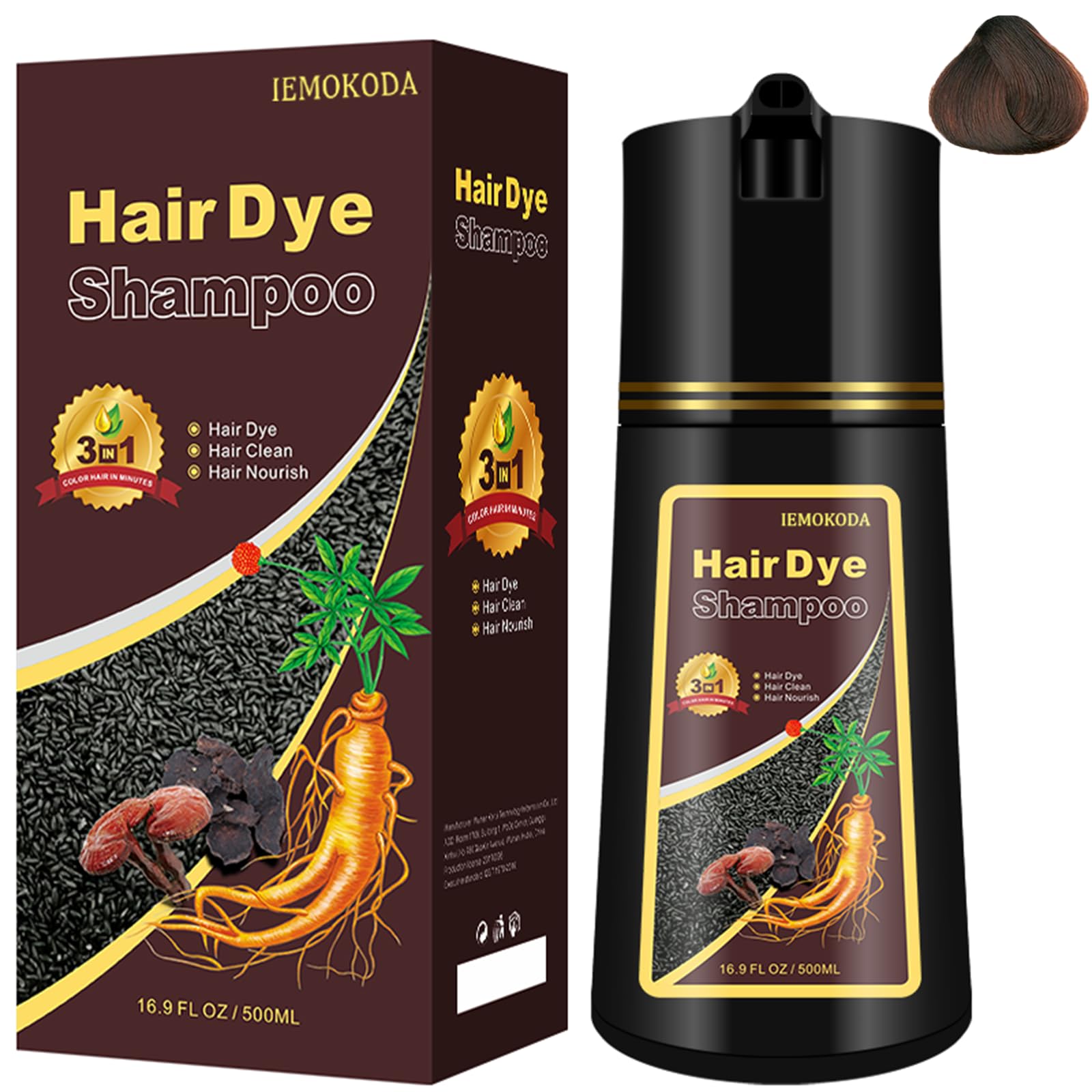 Instant Herbal Dye/Color Shampoo 3 in 1 for Gray Hair - for Women & Men, Natural, Easy to Use & Long Lasting Black Shampoo 500ml