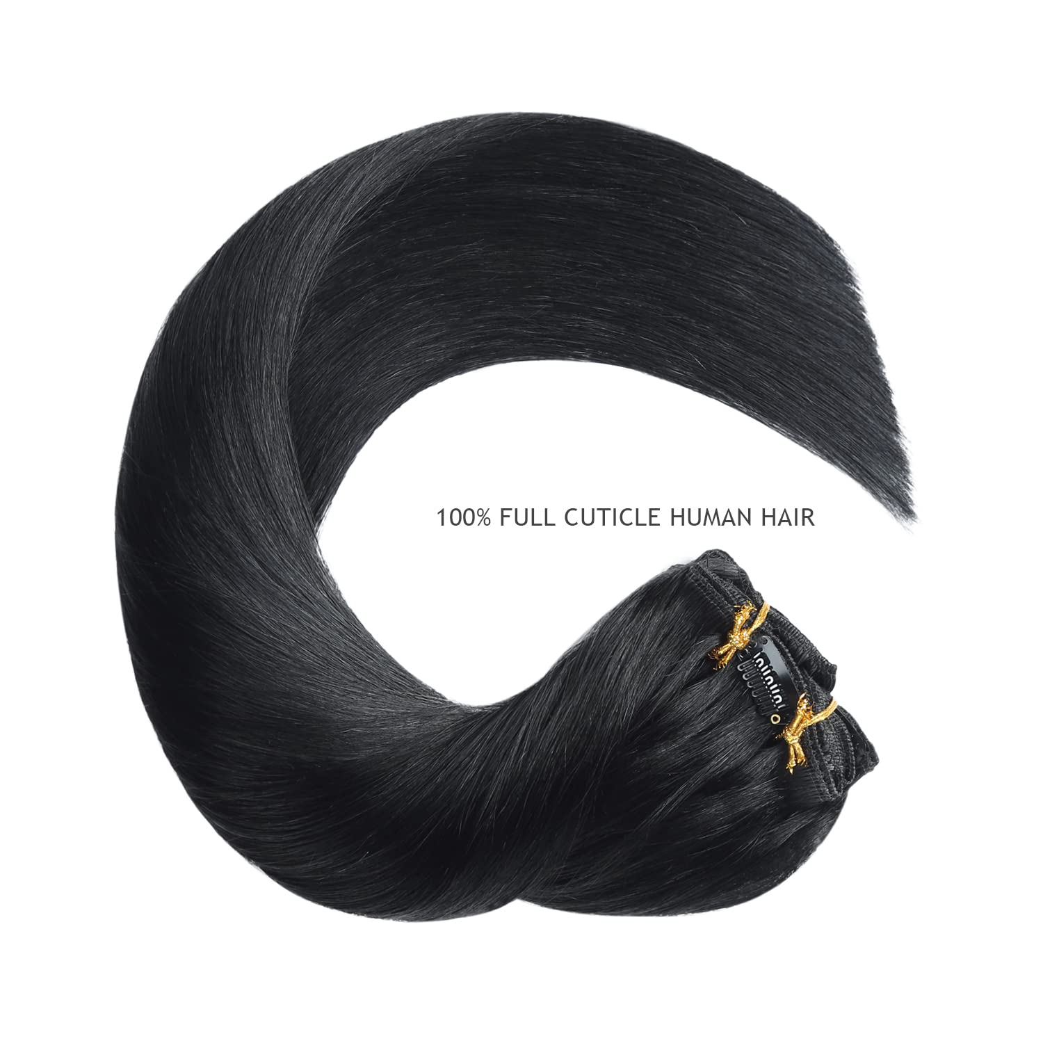 YILITE Jet Black Clip in Hair Extensions Real Human Hair 8Pcs 120Gram/Pack Silky Double Weft Straight Human Hair Extensios Clip