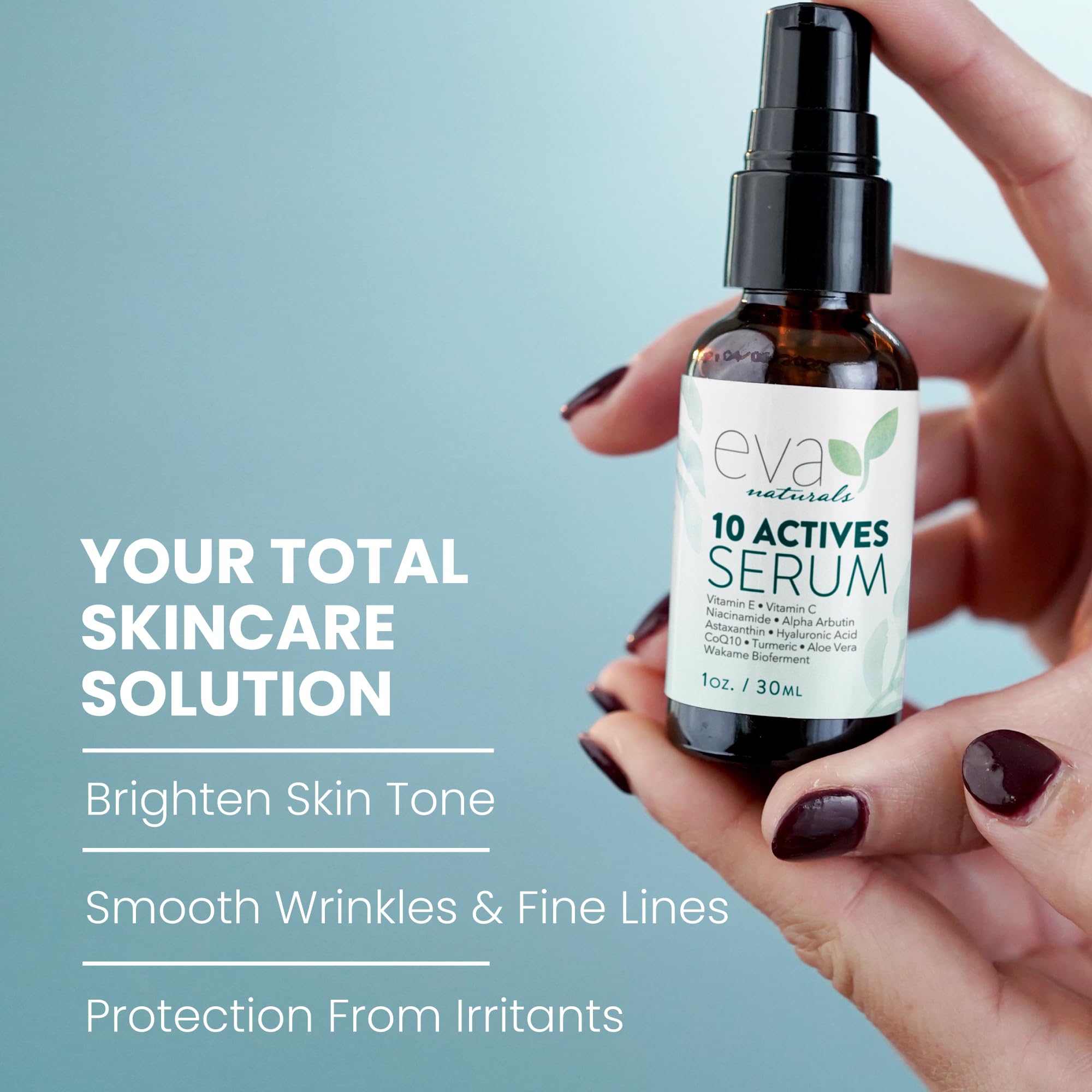 10 Actives Facial Serum (1oz) - Radiance & Tone Enhancing Complex - With Niacinamide, Vitamin C, and Hyaluronic Acid - Hydrating
