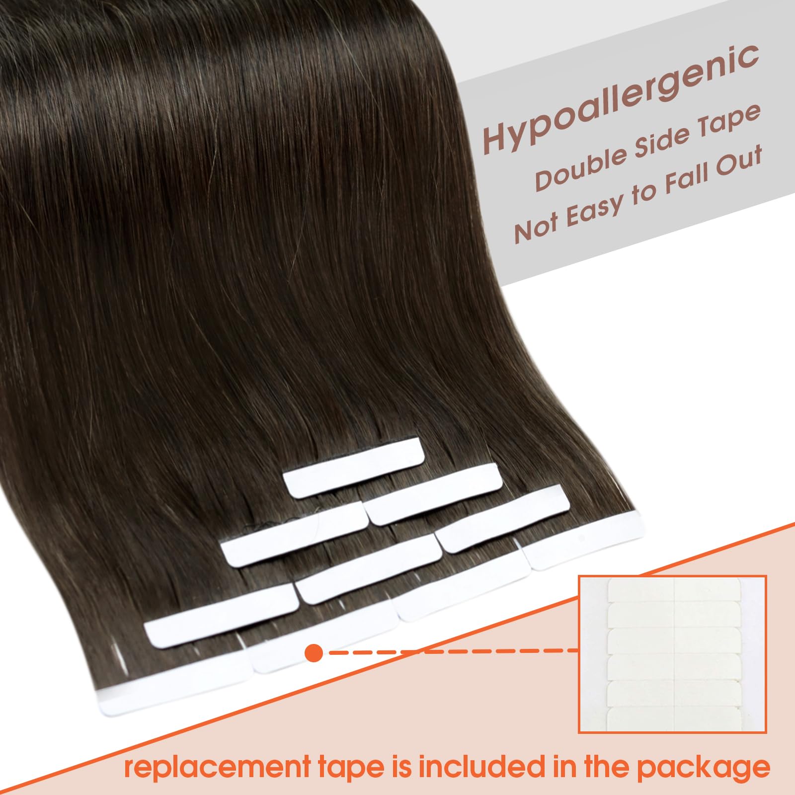 Sunny Hair Tape in Hair Extensions Real Human Hair Invisible Remy Hair Extensions Tape ins for Women Dark Brown 24 inch 25G