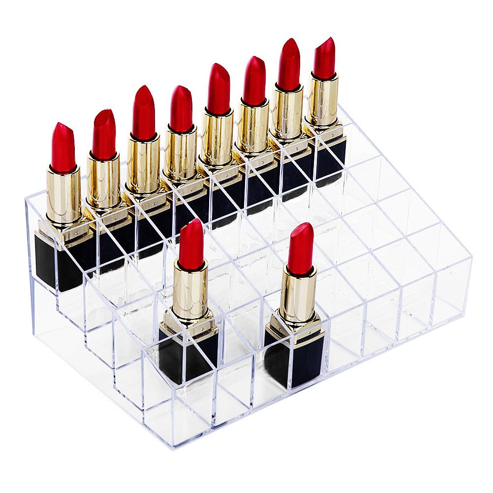 HBlife Lipstick Holder, 40 Spaces Clear Acrylic Lipstick Organizer Display Stand Cosmetic Makeup Organizer for Lipstick, Brushes