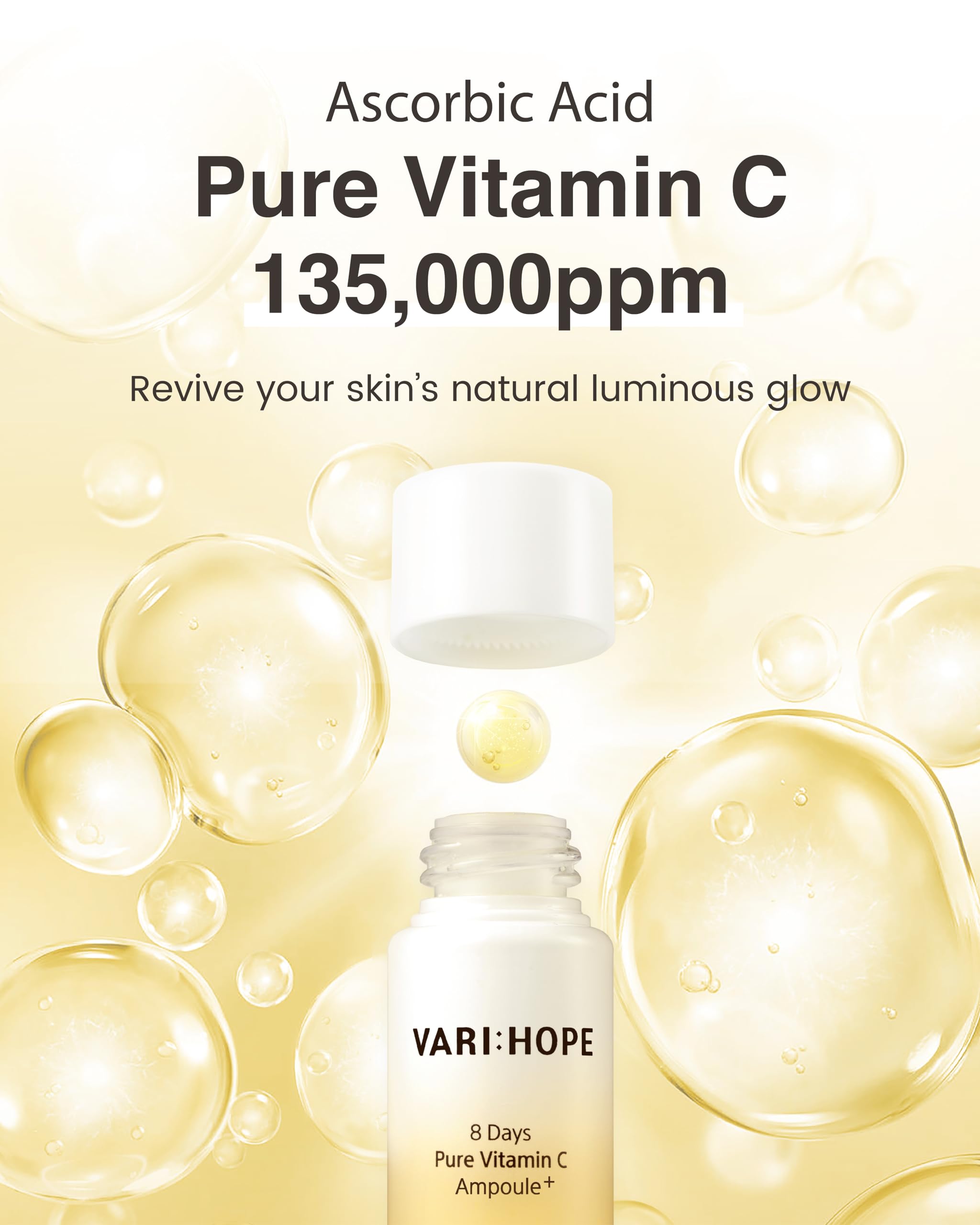 Varihope 8 Days Vitamin C Serum (0.5Oz) - Facial Serum For Dark Spots With Pure Face Ampoule. Korean Brightening, Glowing Skin C