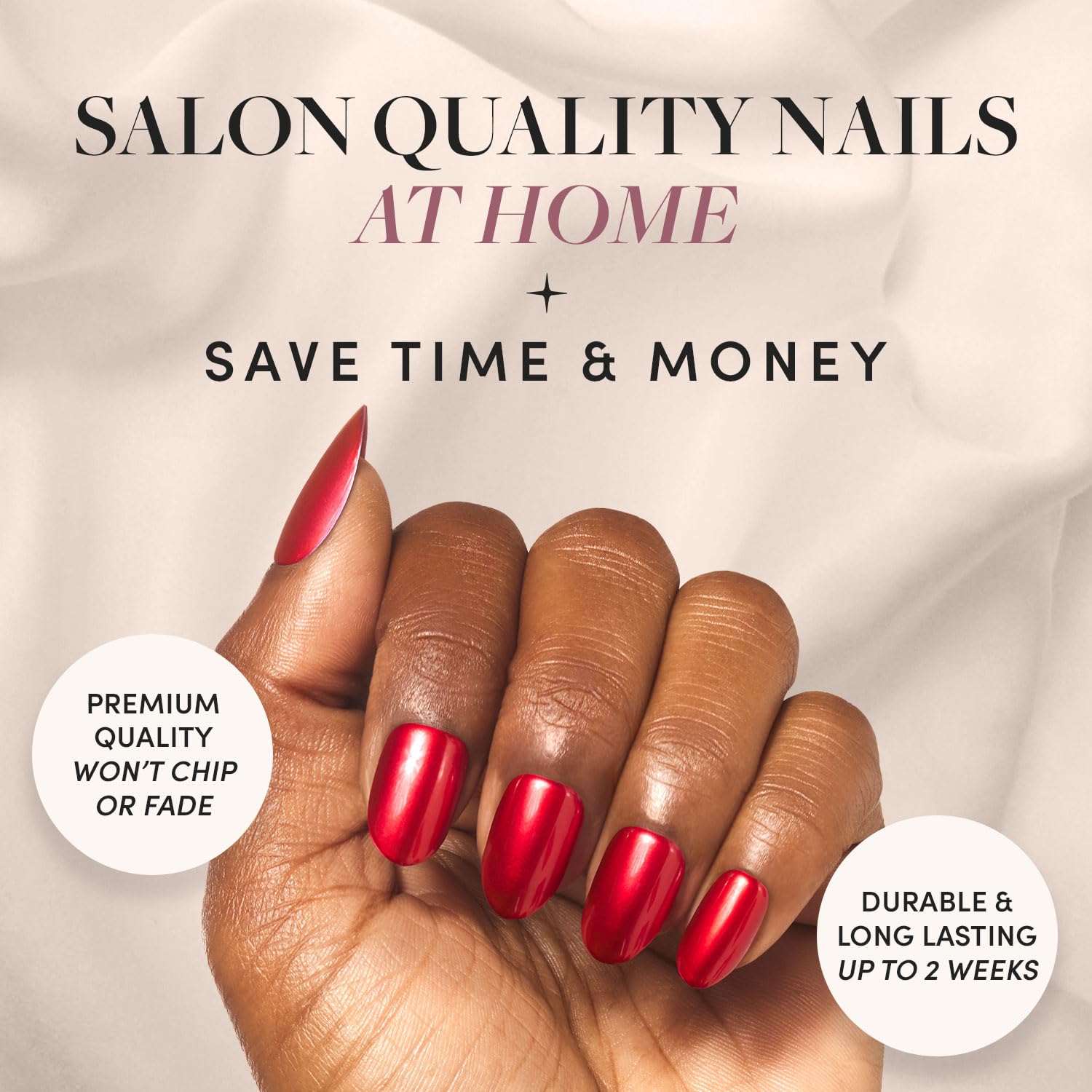 Glamnetic Press On Nails - Cherry Glaze | Short Round Bright Cherry Red Nails With A Glaze Finish | 15 Sizes - 30 Nail Kit With