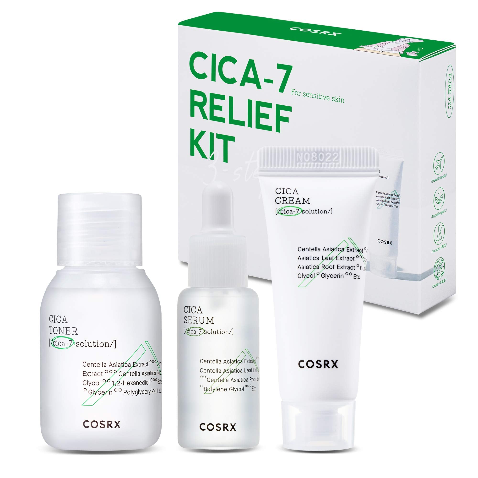 Cosrx Cica Relief Kit | Toner, Serum, Cream With Centella Asiatica | Sensitive Skin, Soothing, Moisturizing | Travel Size Set, G