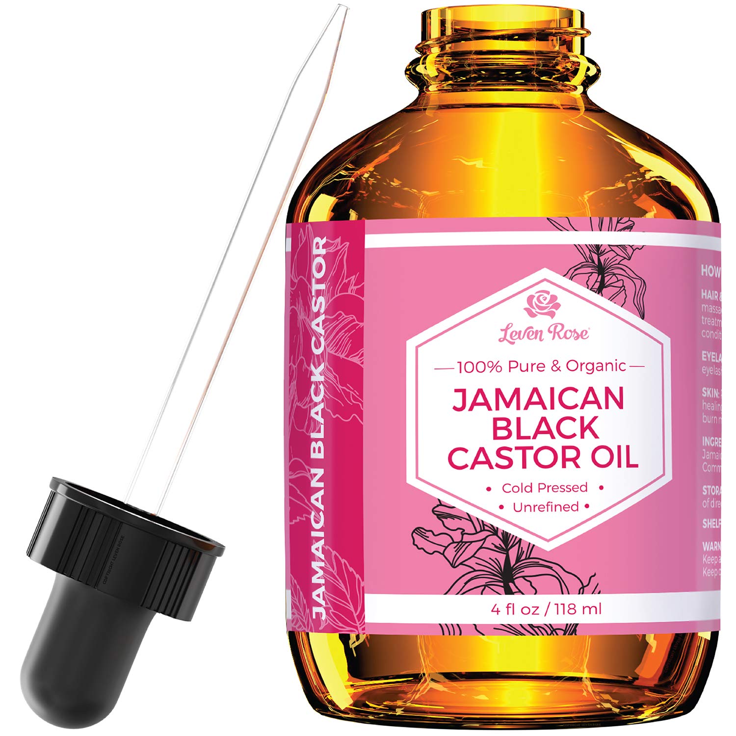 Leven Rose Jamaican Black Castor Seed Oil, Jamaican Black Castor Oil For Hair Growth, 100% Natural, Pure Organic Serum, Scalp Oi