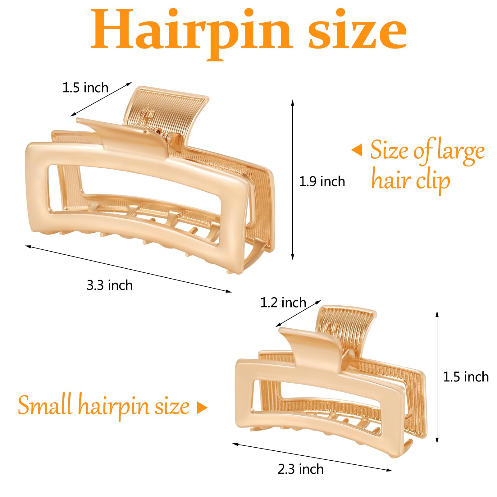 LUKACY 6 Pack Gold Hair Claw Clips, Perfect Big gold Jaw hair clamps for Women and Thinner, Thick hair styling,Strong Hold, Fash