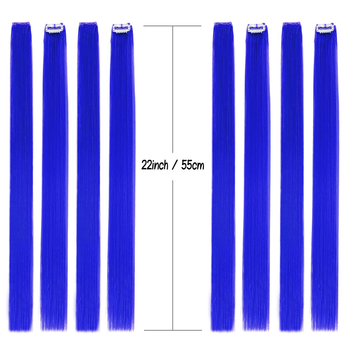 Colored Clip In Hair Extensions 22'' 10Pcs Straight Fashion Hairpieces For Party Highlights Blue