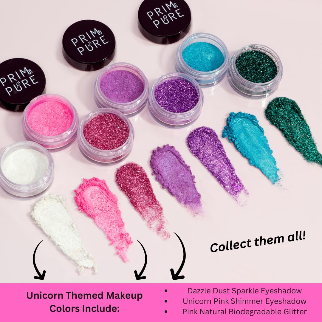 Prim And Pure Kids Makeup Gift Set - Stencil, Makeup Eyeshadow Bioglitter Lip Gloss And Cosmetic Bag Mirror Makeup Brush Accesso