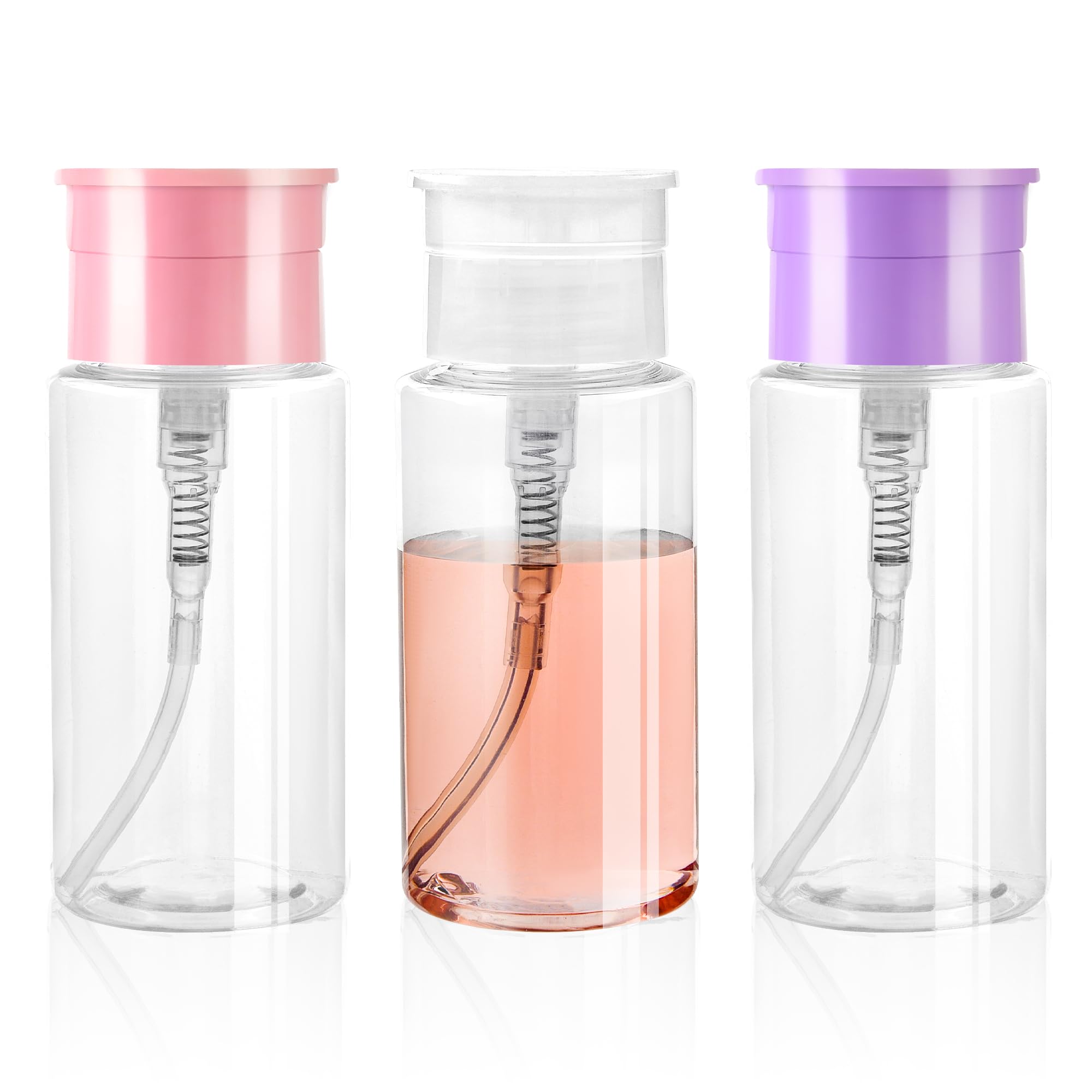 Shanysheny 3 Pack Acetone Dispenser, Push Down Pump Dispenser Empty Bottle For Facial Toner Makeup Remover Essence Dish Detergen