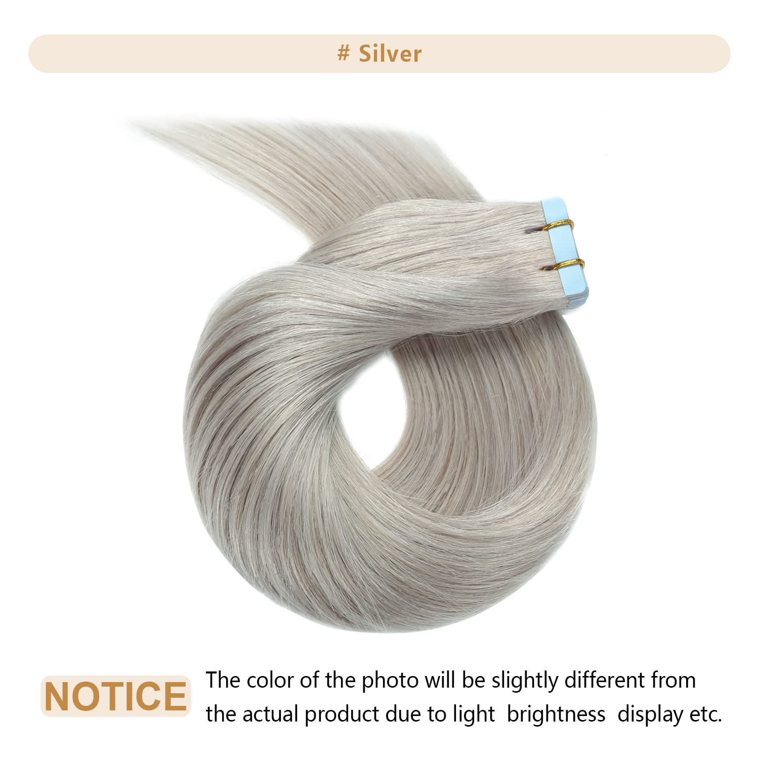 Yilite 20Pieces/Pack 50G Silver Tape In Hair Extensions Human Hair 20Inch Tape In Hman Hair Extensions Remy Hair, Grey Tape In H