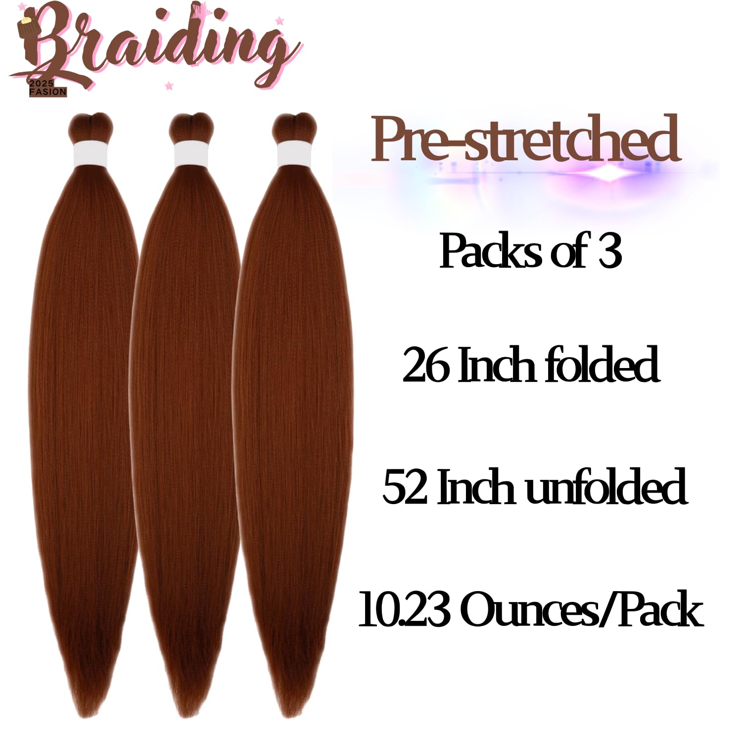 Brown Pre-stretched Braiding Hair hypoallergenic ez braid Color 30 pre stretched braiding hair Extensions for Knotless Box Braid