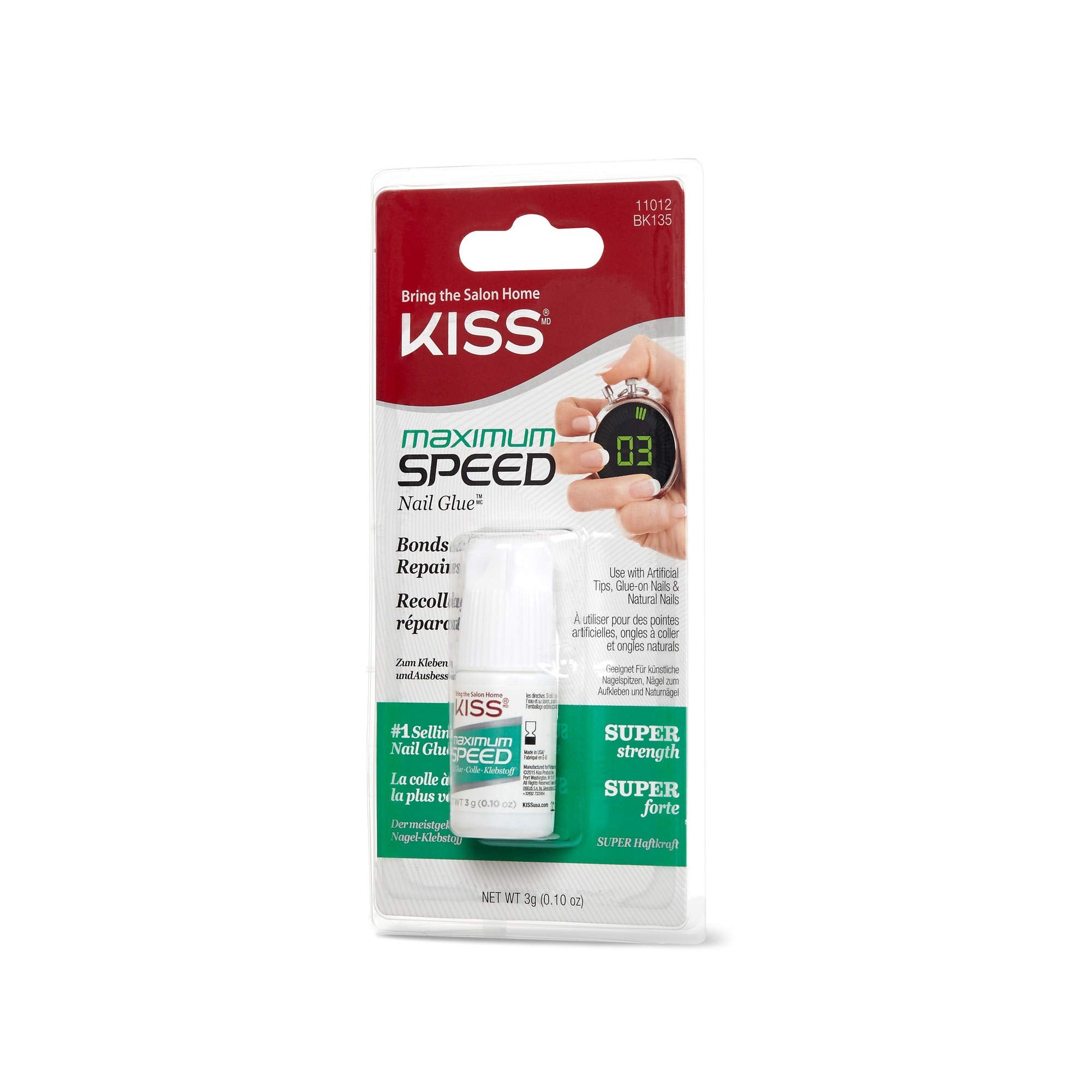 KISS Maximum Speed Nail Glue, Clear, 0.1 Ounce, Cyanoacrylate, Gloss Finish, Model BK135