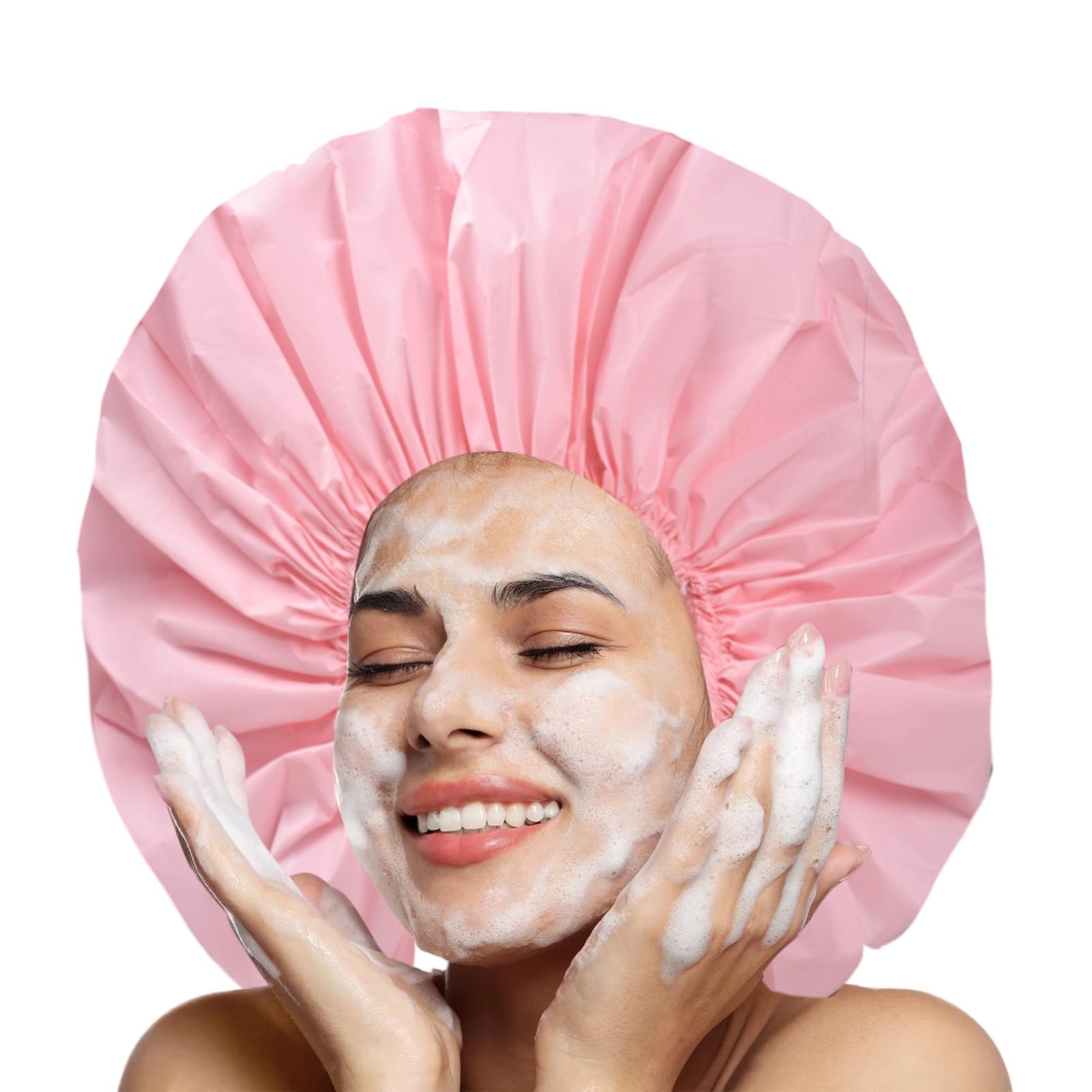 CHFONG Extra Large Shower Cap 2 PCS - Waterproof, Jumbo Size, Reusable, Black + Pink for Long Thick Curly Hair and Braids
