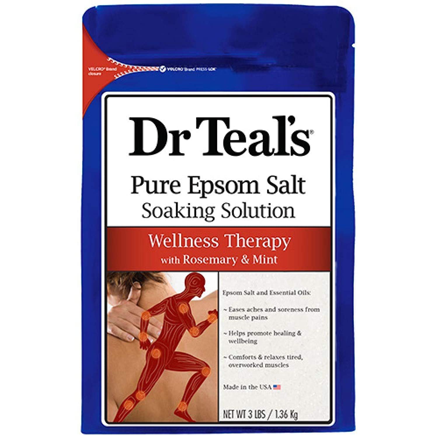 Dr Teal's Epsom Salt Magnesium Soak, Wellness Therapy with Rosemary & Mint, 3 lbs