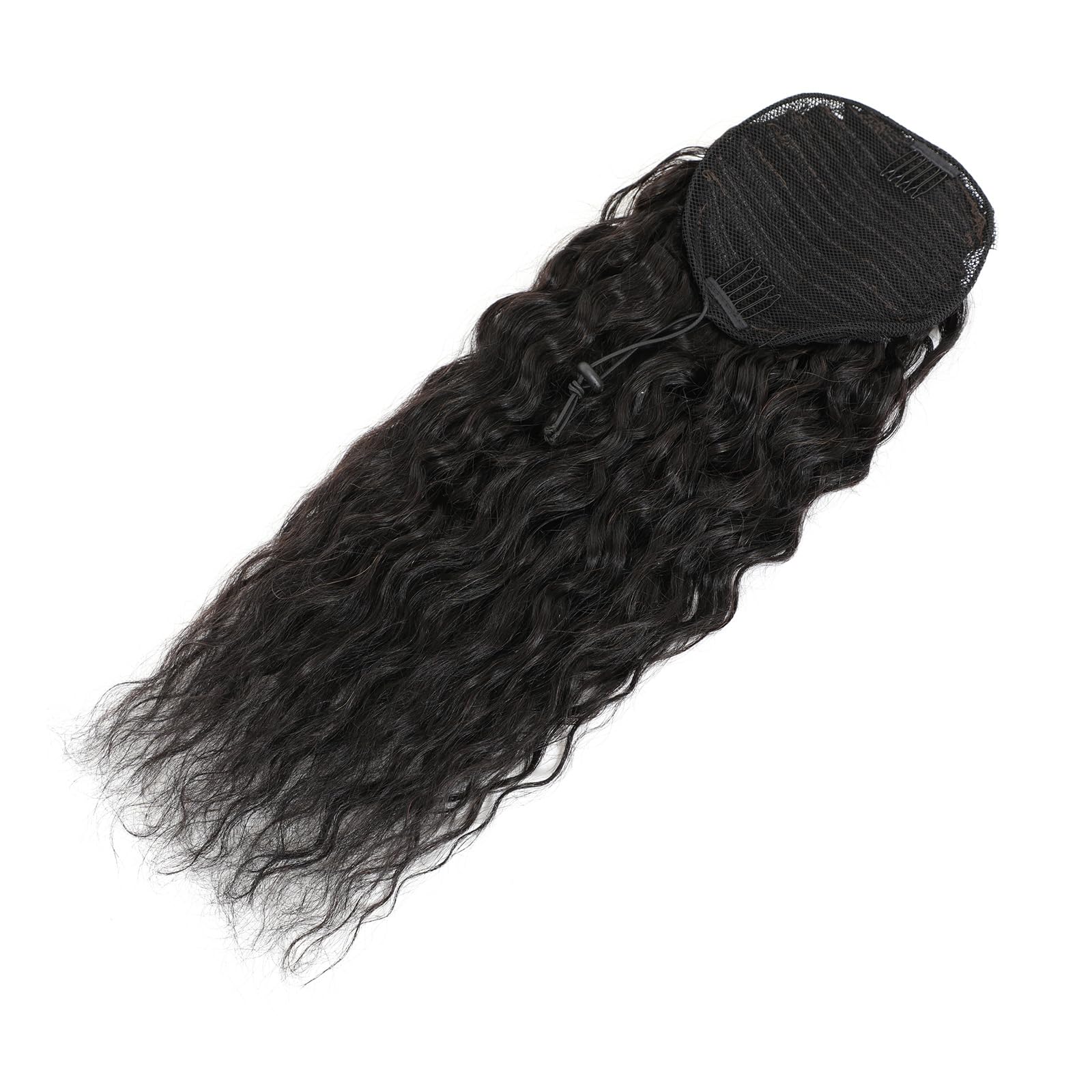 Human Hair Ponytail Extensions Straight/Curly/Kinky Straight, Color 1B, Ombre 1B/30, Drawstring/Wrap Around Ponytails (24 Inch (