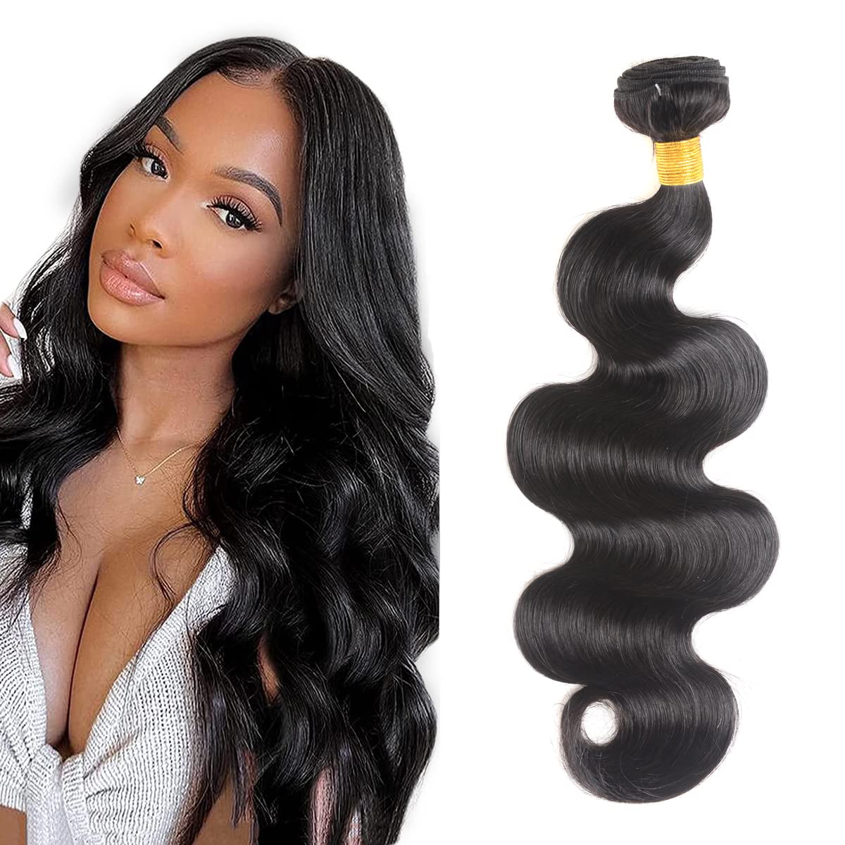 Hswpawk Hair 100% Unprocessed Brazilian Body Wave 1 Bundle Human Hair Natural Black Color Brazilian Body Wave Bundle Human Hair 