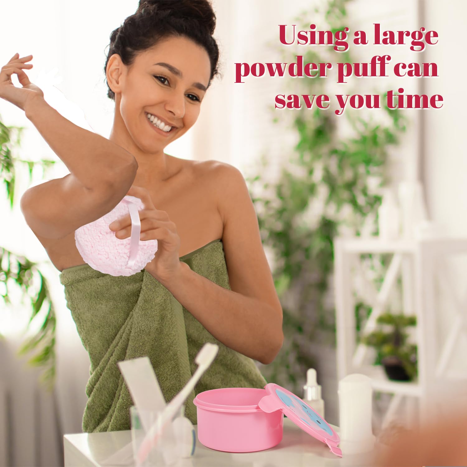 Extra Soft Powder Puff, 6'' X 3'' Large Body Powder Applicator, Dusting Powder Puffs With Loose Powder Container For Women (Pink
