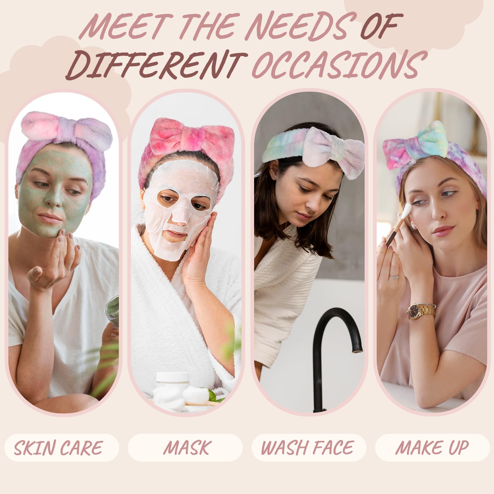 Obeoby 8 Pieces Face Wash Headband Set, Soft Spa Facial Headband Makeup Skincare Headbands For Washing Face