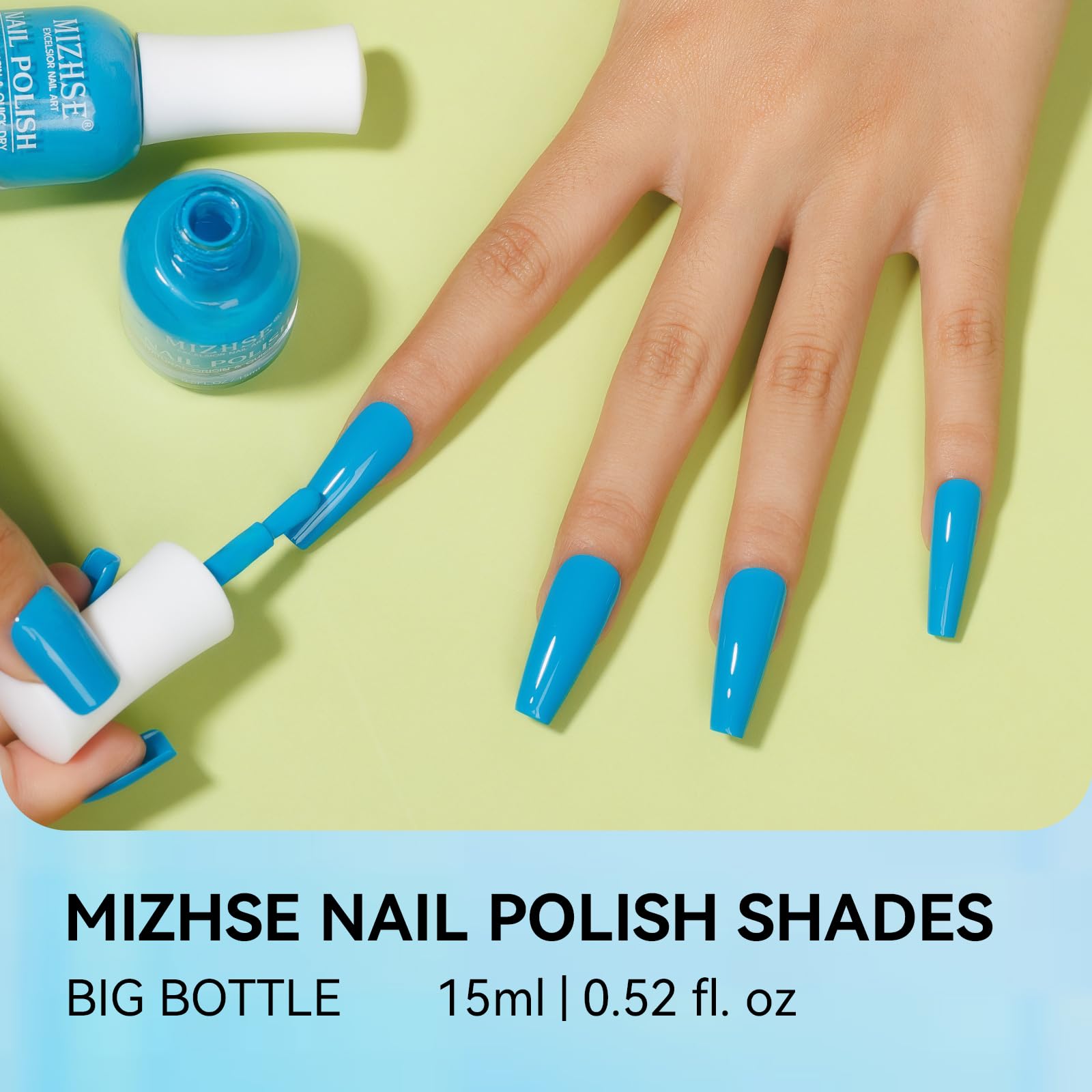 Mizhse Regular Nail Polish: Bright Blue Quick Dry Nail Polish Air Dry Fast, 15Ml/0.5 Fl Oz Regular Water-Based Nail Lacquer Non-