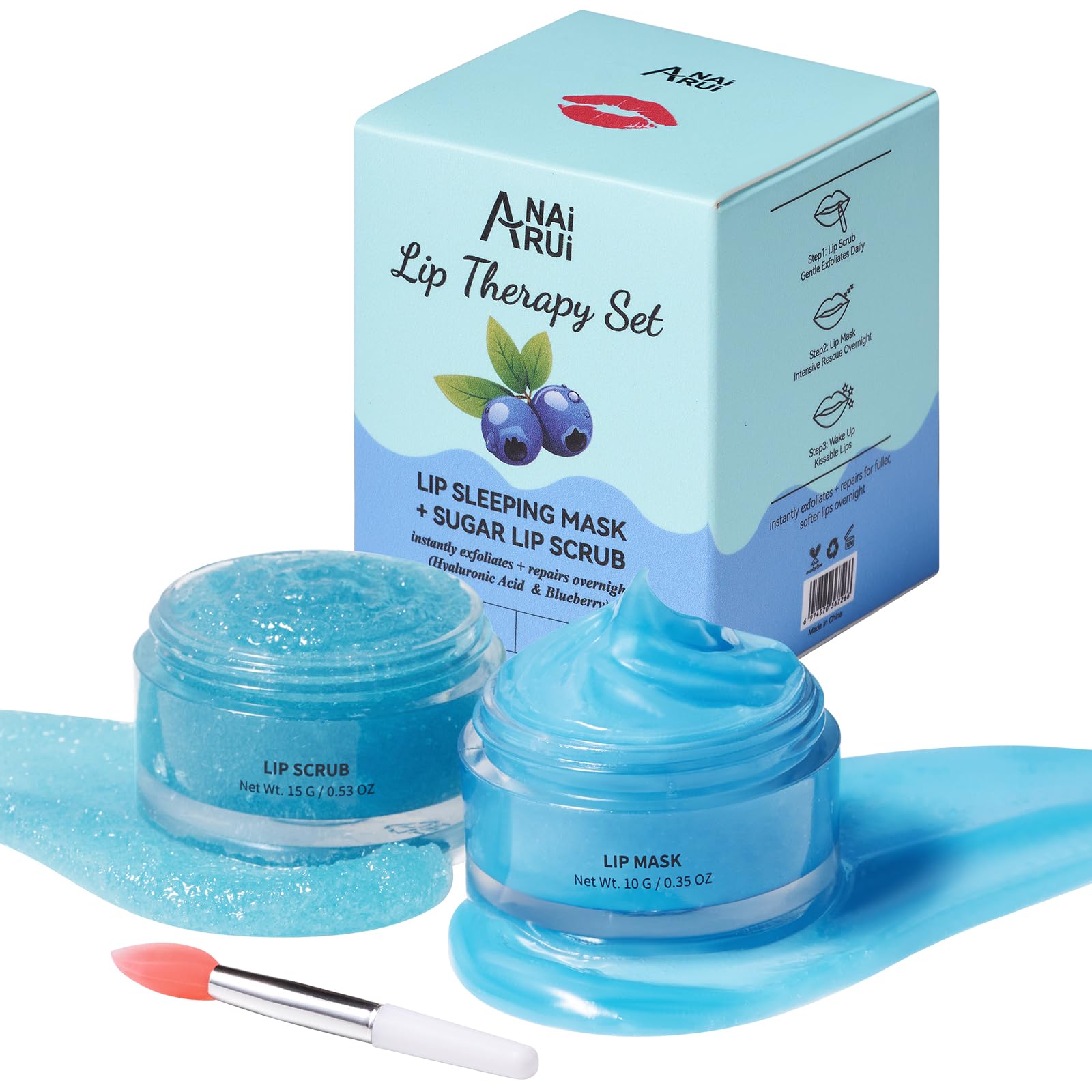 ANAI RUI Lip Therapy Set, Lip Scrub & Lip Mask, Overnight Moisturizing Lip Care Kit, Suagr Lip Exfoliator and Lip Sleeping Mask 