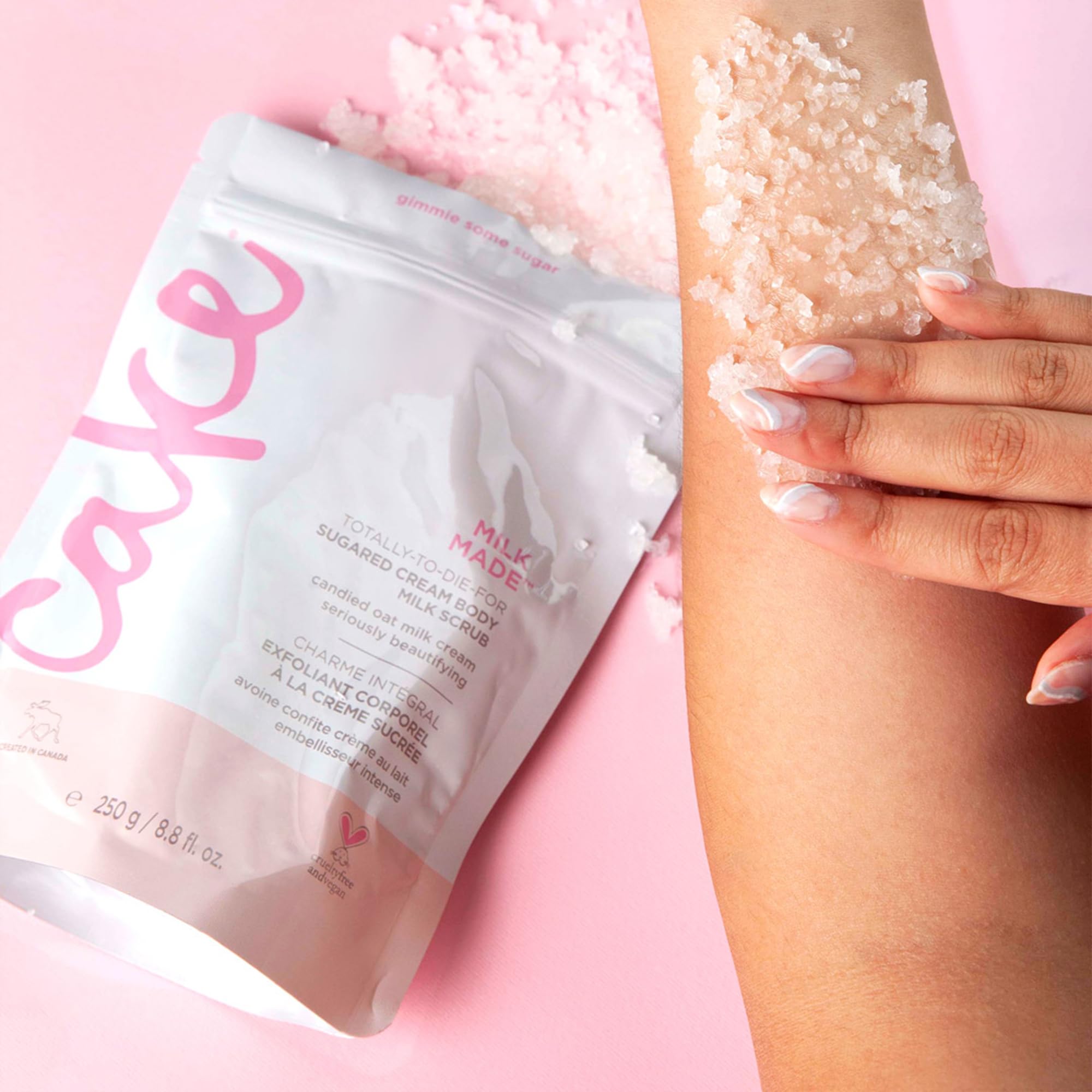 Cake Beauty Milk Made Vegan Body Sugar Scrub- Shea Butter, Candied Oat Milk & Marshmallow Root Extract - Gentle Exfoliating Hand
