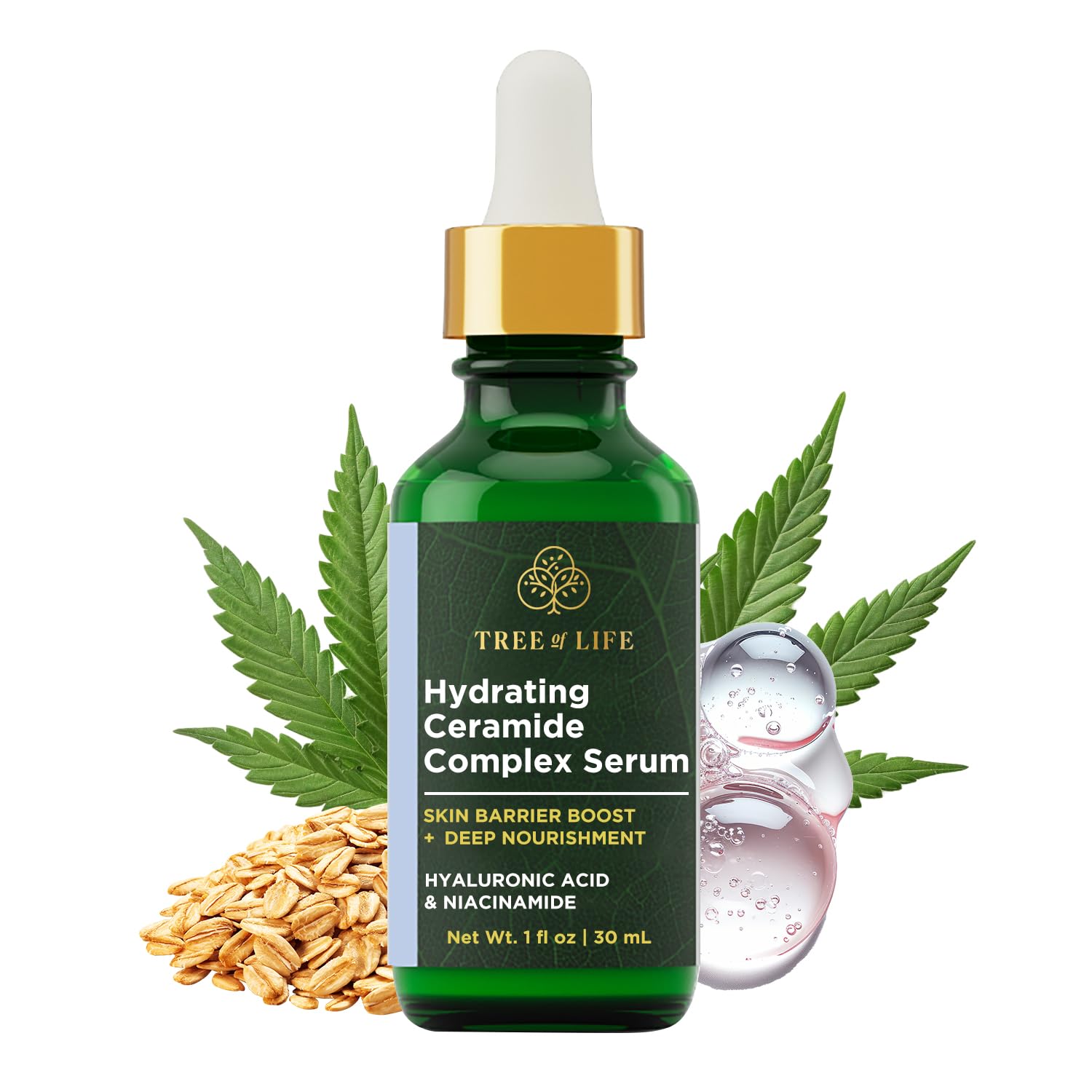 Tree of Life Beauty Ceramide Serum Complex - Skin Barrier Serum with Hemp Seed Oil - Nourishing Barrier Serum with Hyaluronic Ac