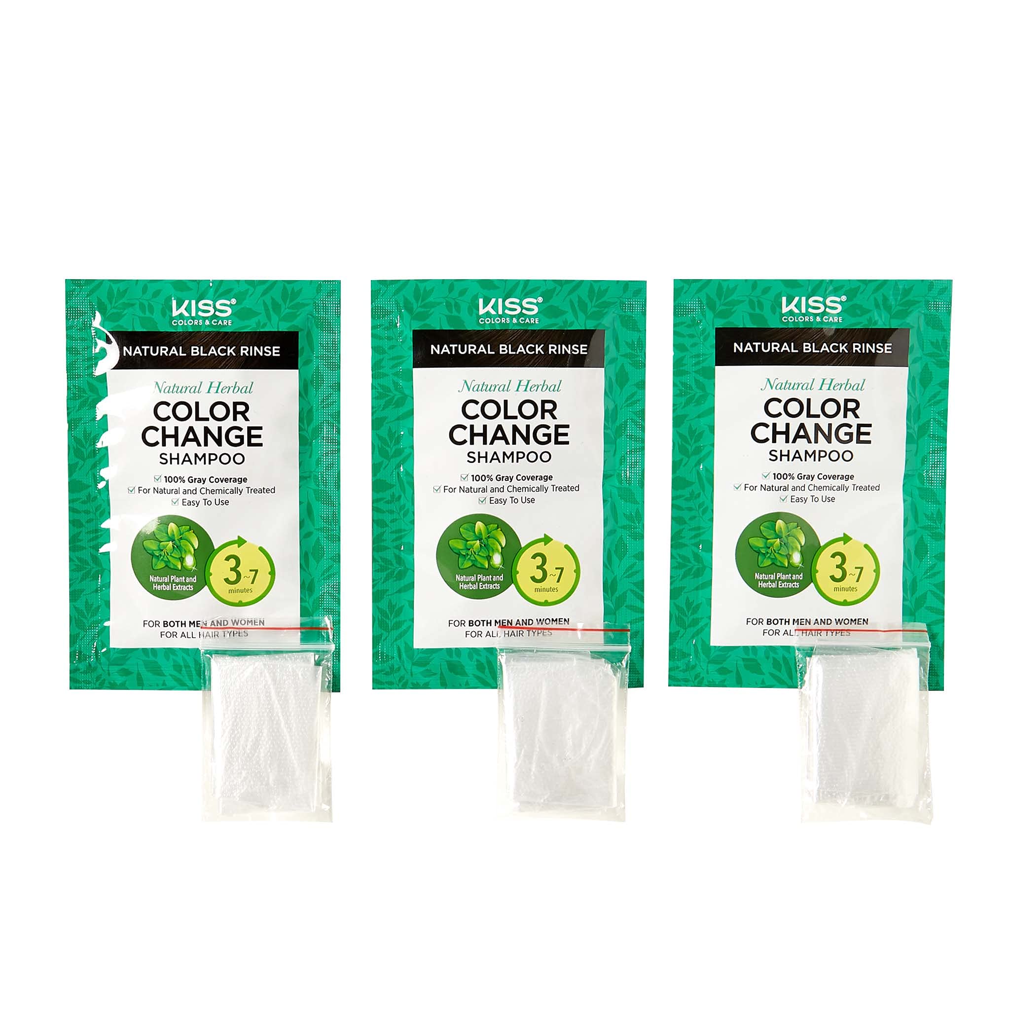 Kiss Quick Cover Natural Herbal Color Change Shampoo 3 Pouches (3 Pack, Natural Black)